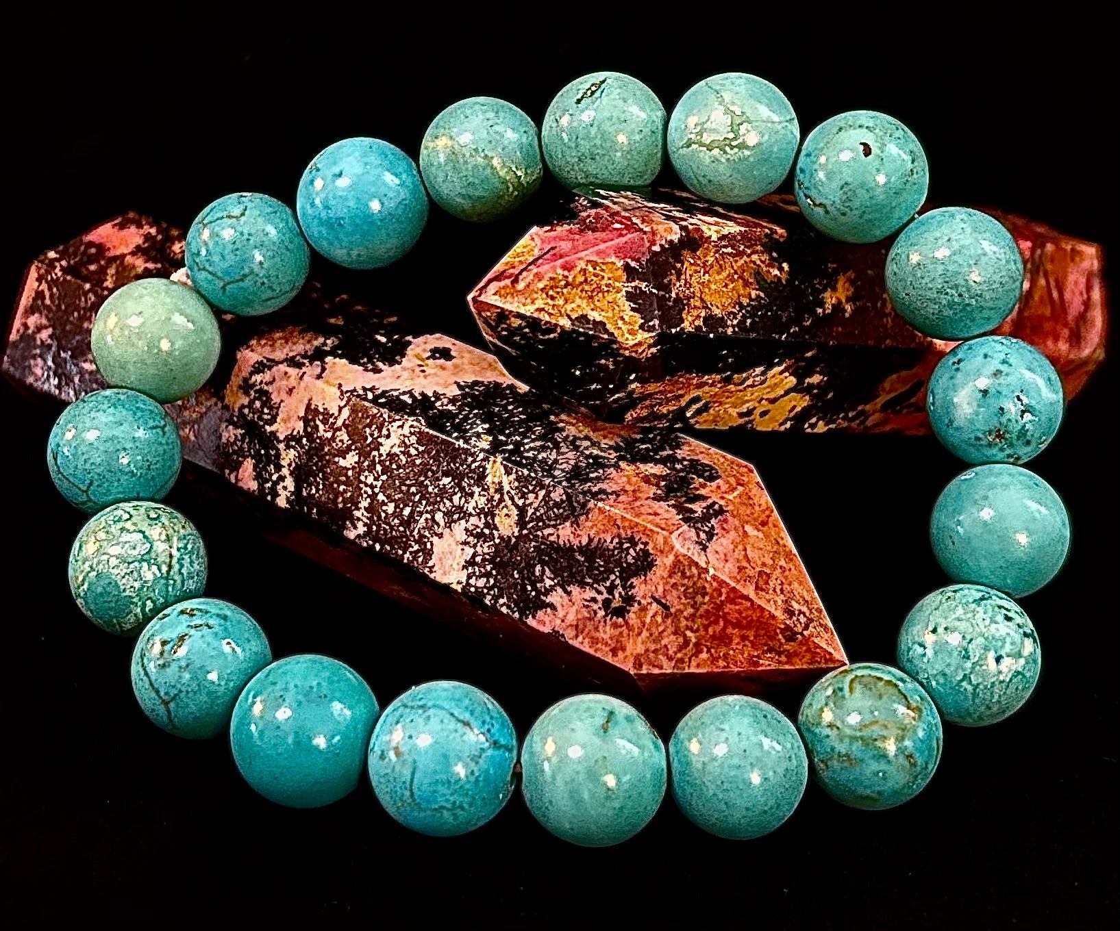 Natural Turquoise Howlite Beaded Bracelet – 8mm & 10mm Stones for Calm & Protection (Medium Wrists) | | Wiccan Center