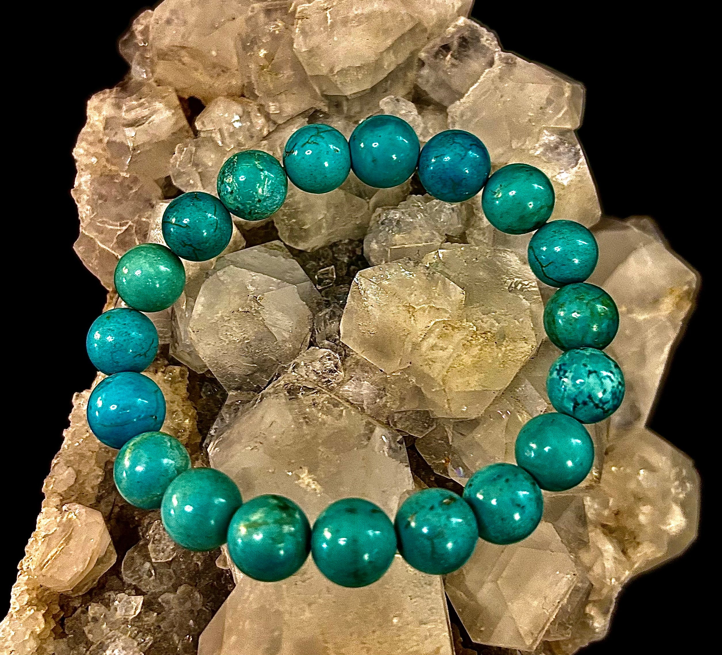 Natural Turquoise Howlite Beaded Bracelet – 8mm & 10mm Stones for Calm & Protection (Medium Wrists) | | Wiccan Center
