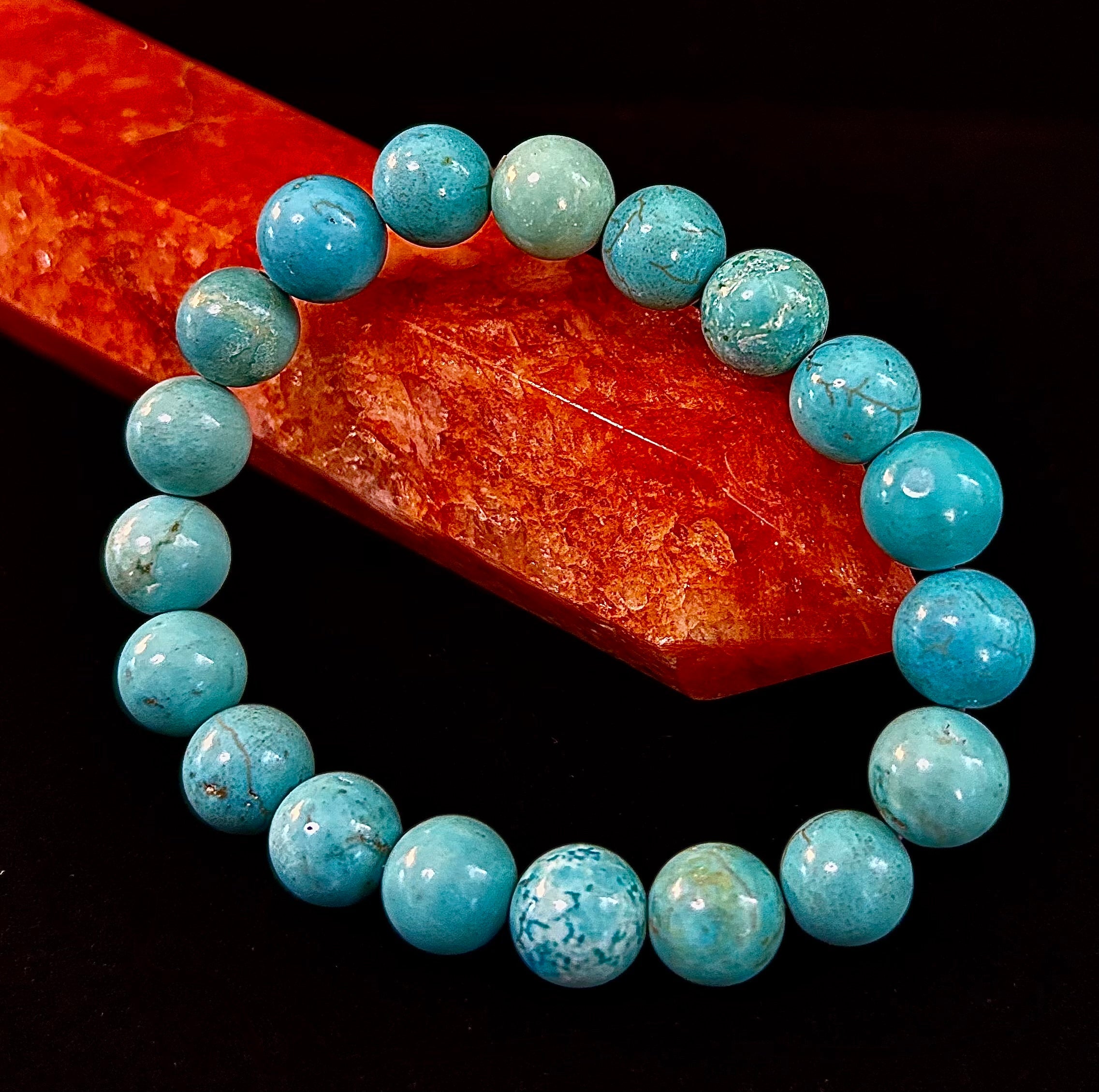 Natural Turquoise Howlite Beaded Bracelet – 8mm & 10mm Stones for Calm & Protection (Medium Wrists) | | Wiccan Center