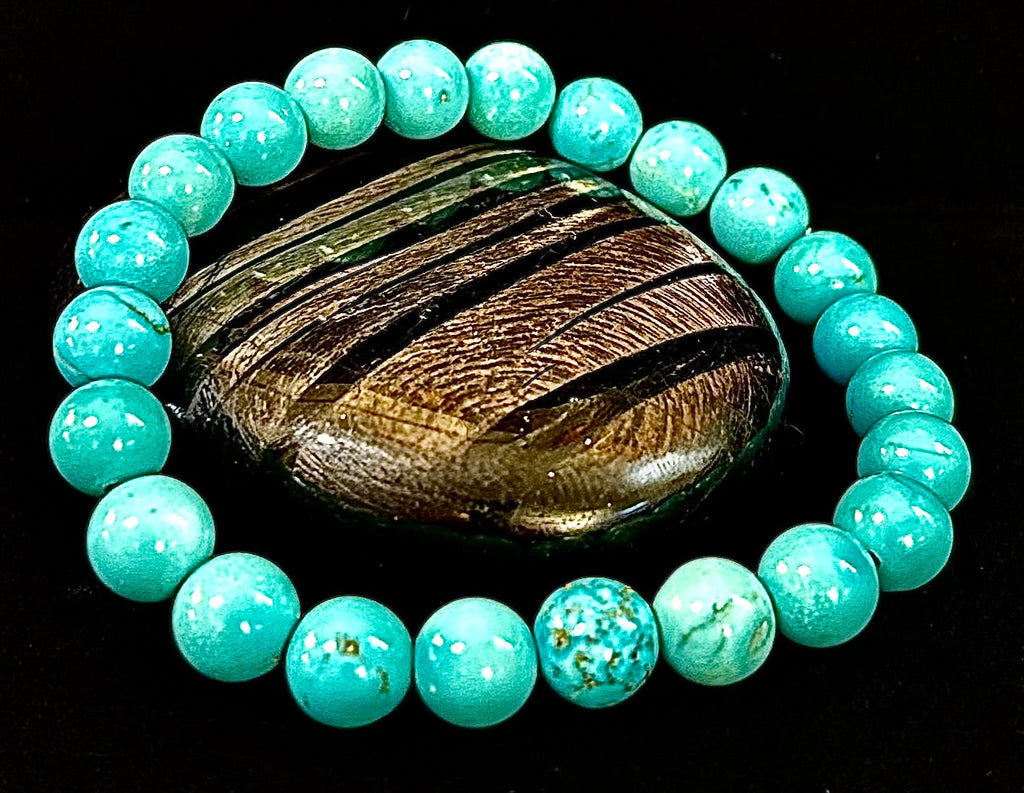 Natural Turquoise Howlite Beaded Bracelet – 8mm & 10mm Stones for Calm & Protection (Medium Wrists) | | Wiccan Center