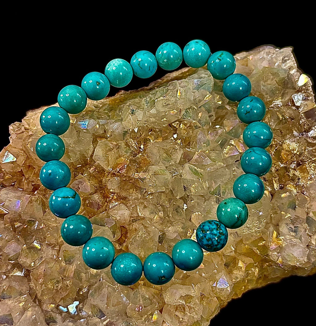 Natural Turquoise Howlite Beaded Bracelet – 8mm & 10mm Stones for Calm & Protection (Medium Wrists) | | Wiccan Center