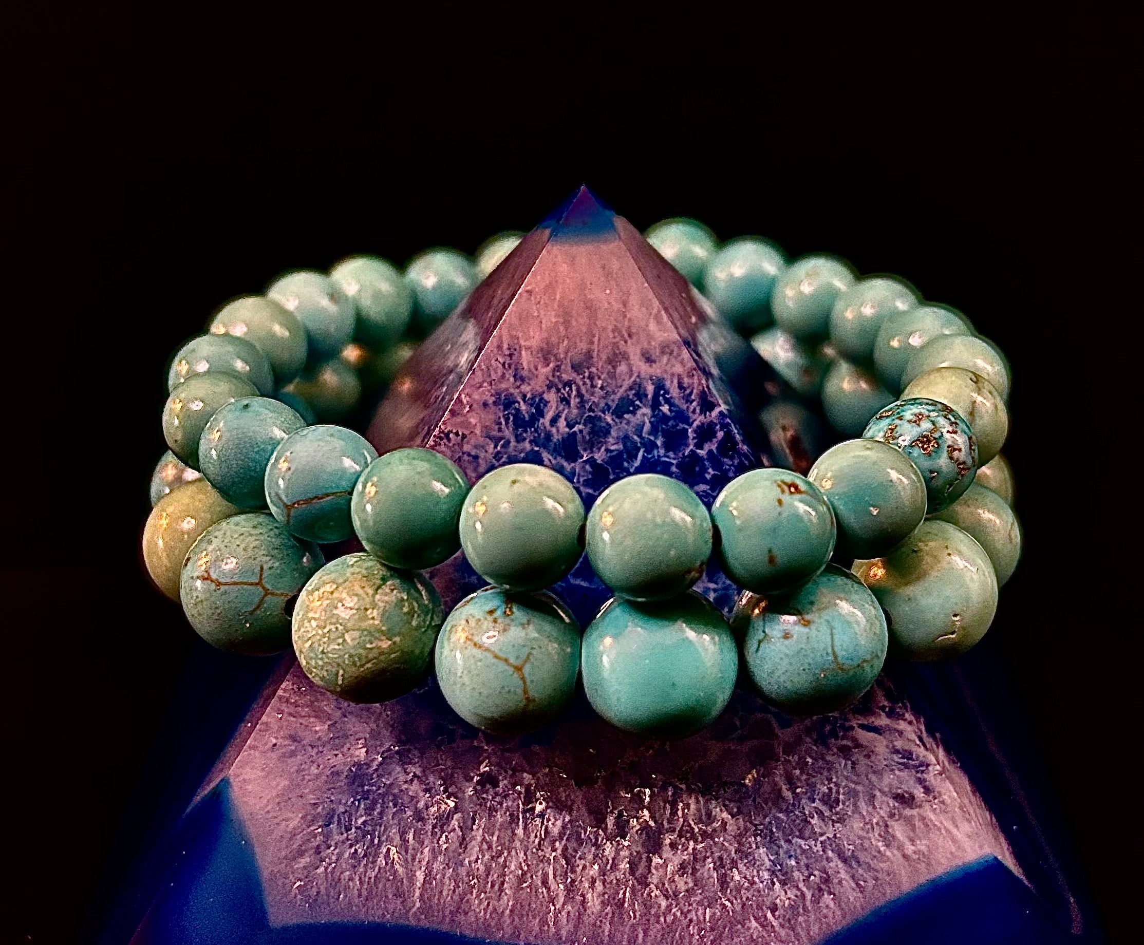 Natural Turquoise Howlite Beaded Bracelet – 8mm & 10mm Stones for Calm & Protection (Medium Wrists) | | Wiccan Center