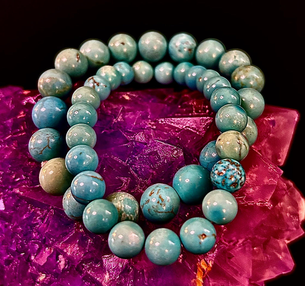 Natural Turquoise Howlite Beaded Bracelet – 8mm & 10mm Stones for Calm & Protection (Medium Wrists) | | Wiccan Center