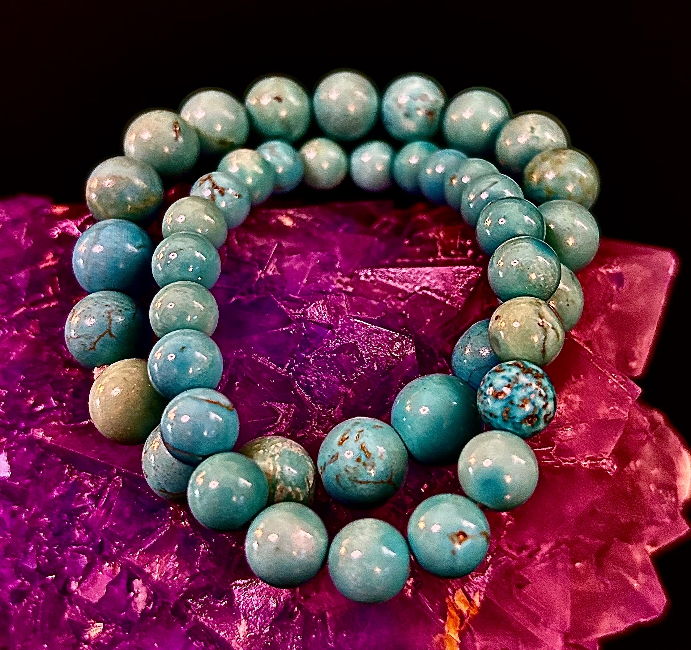 Natural Turquoise Howlite Beaded Bracelet – 8mm & 10mm Stones for Calm & Protection (Medium Wrists) | | Wiccan Center