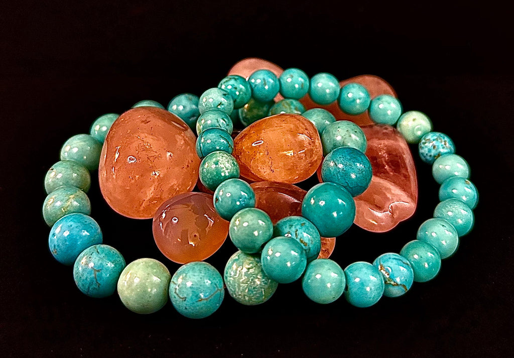 Natural Turquoise Howlite Beaded Bracelet – 8mm & 10mm Stones for Calm & Protection (Medium Wrists) | | Wiccan Center