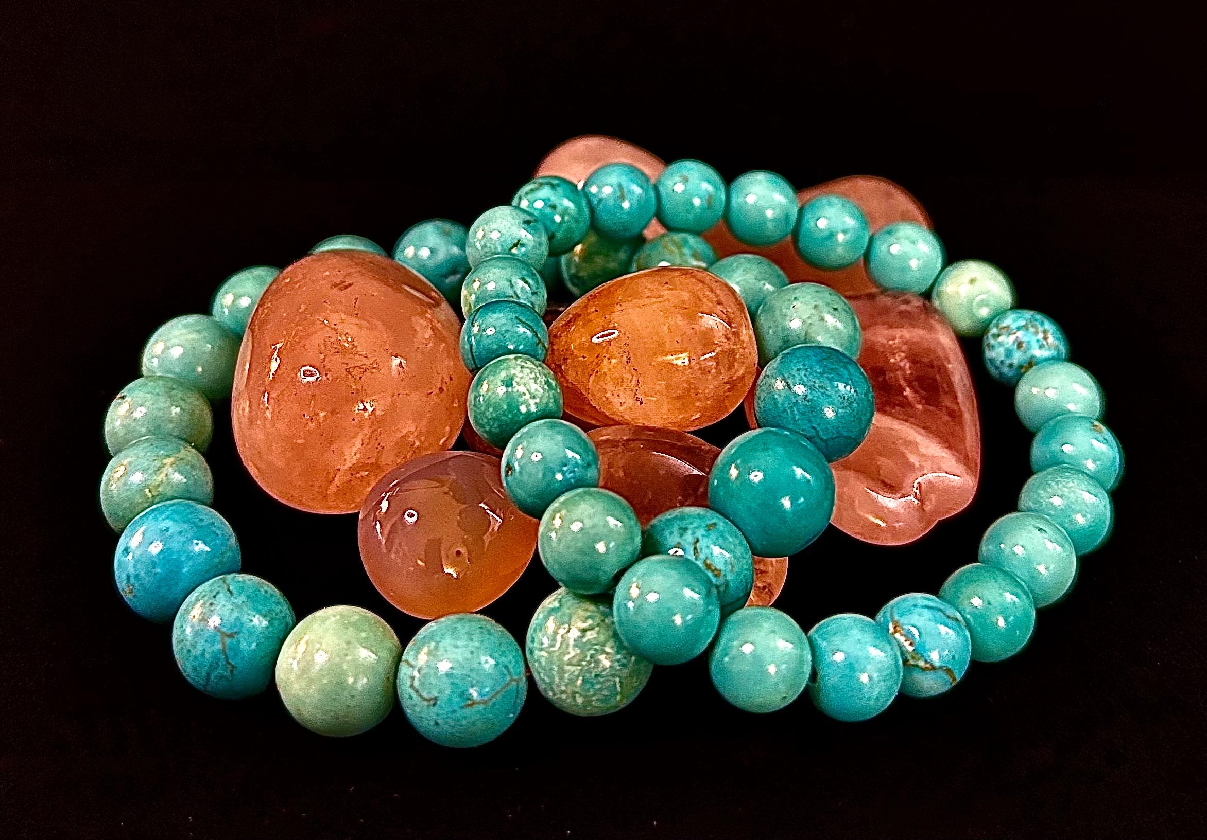 Natural Turquoise Howlite Beaded Bracelet – 8mm & 10mm Stones for Calm & Protection (Medium Wrists) | | Wiccan Center