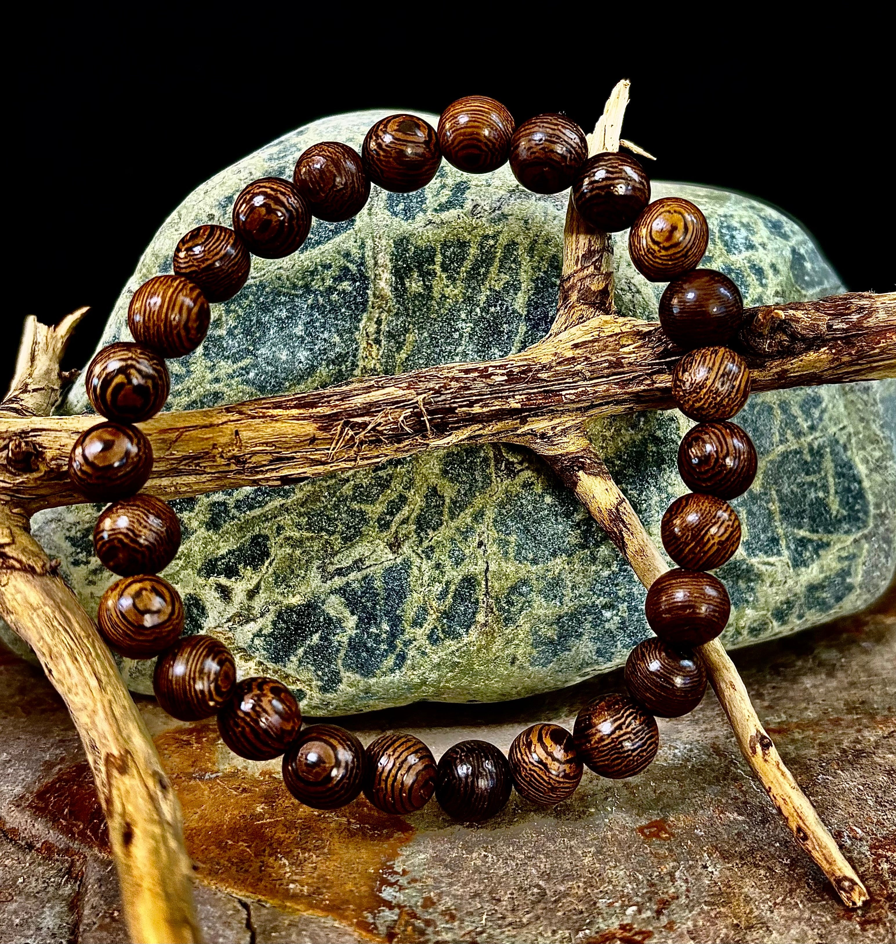 Barely There Wooden Bead Bracelet – Ultra-Lightweight Earth Style for Men (Large Wrists) | | Wiccan Center