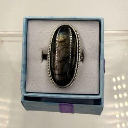 Sterling Silver Bezeled Oval Spectrolite Ring - Size 7 -Intuition, Protection & Illumination | Rings | Wiccan Center