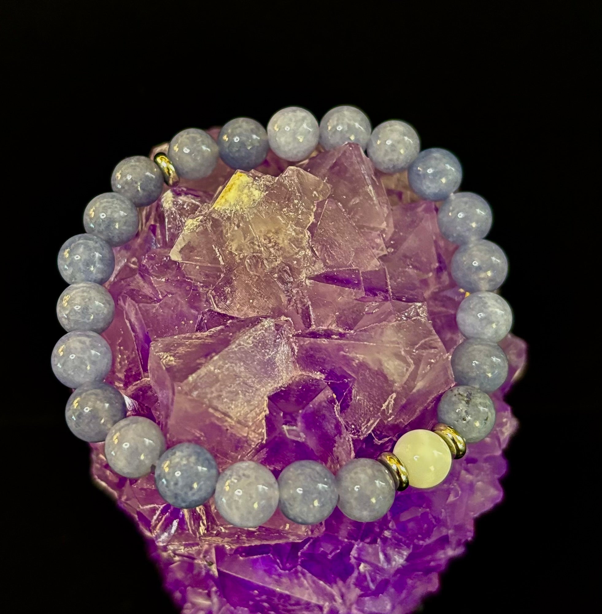 Angelic Harmony Bracelet – Angelite & White Porcelain Stone (Reiki-Infused | Medium Wrists) | | Wiccan Center