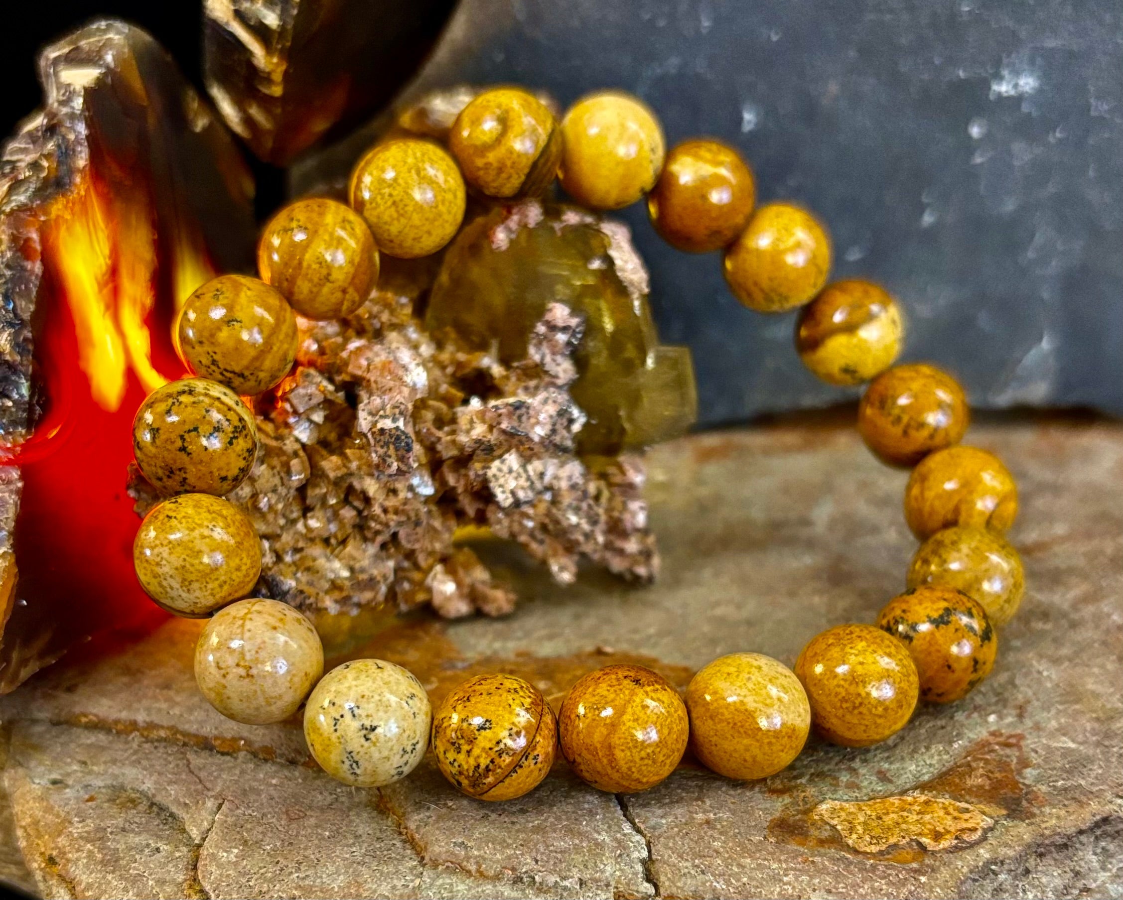 Earth Journey Picture Jasper Bracelet – Reiki-Infused 10mm (Medium–Large Wrists) | | Wiccan Center