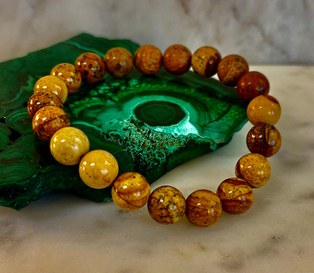Earth Journey Picture Jasper Bracelet – Reiki-Infused 10mm (Medium–Large Wrists) | | Wiccan Center