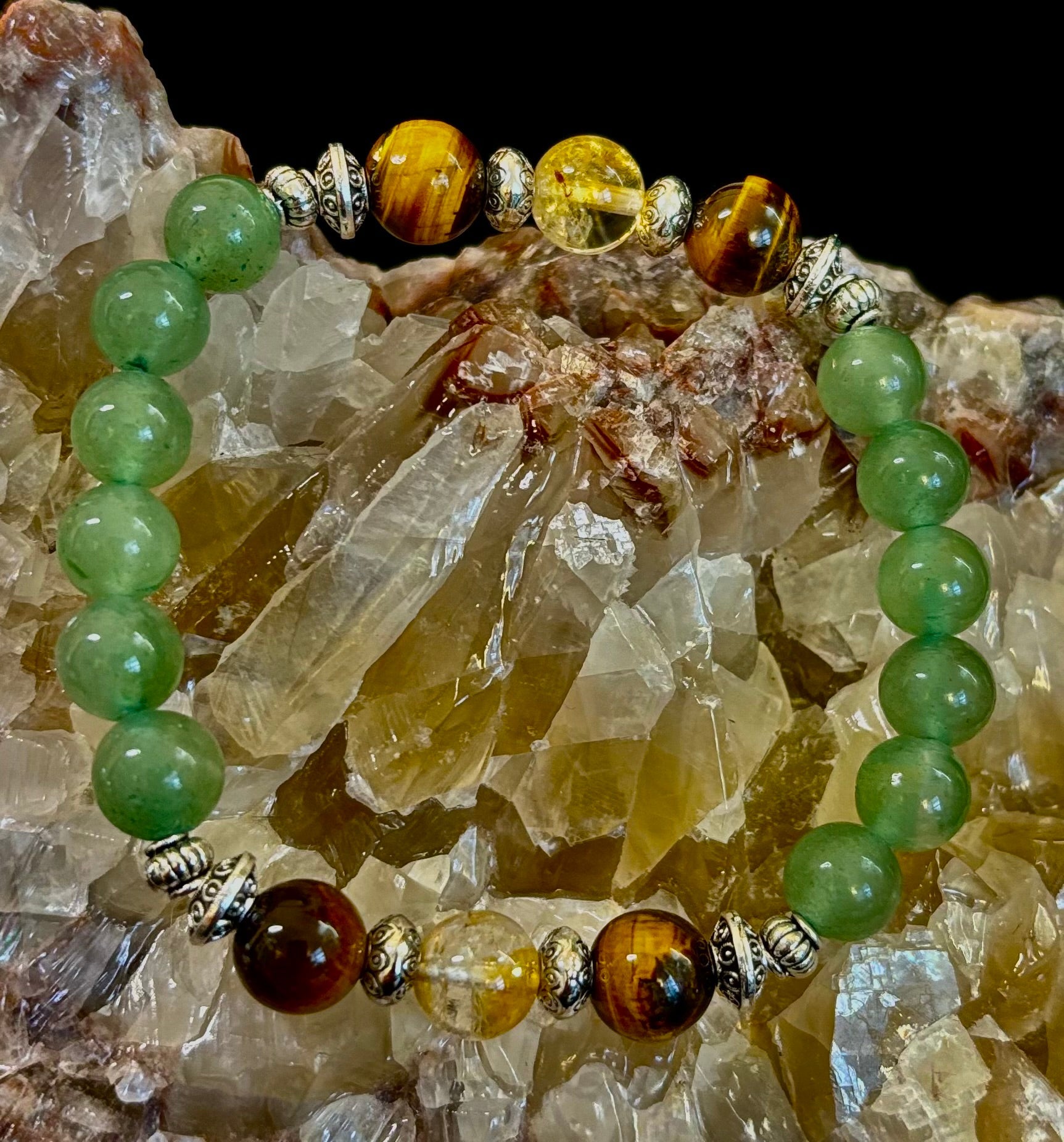Abundance & Luck Intention Bracelet – Reiki-Infused Citrine, Tiger Eye & Green Aventurine | | Wiccan Center