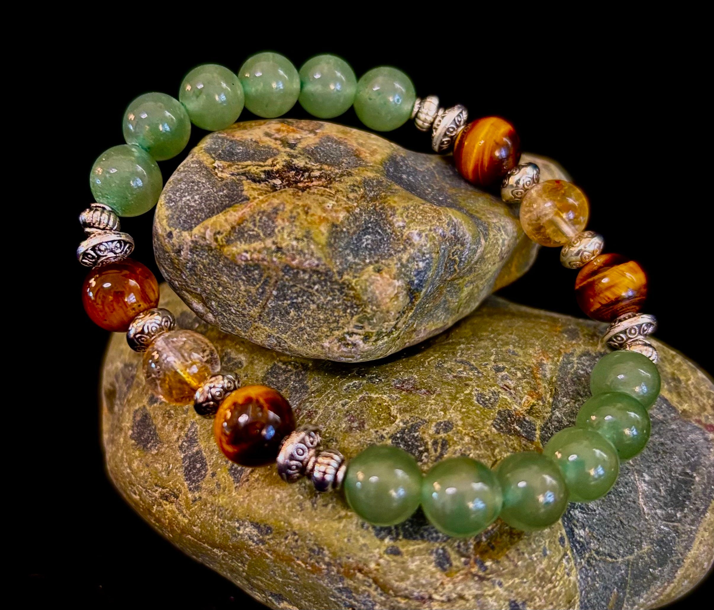 Abundance & Luck Intention Bracelet – Reiki-Infused Citrine, Tiger Eye & Green Aventurine | | Wiccan Center