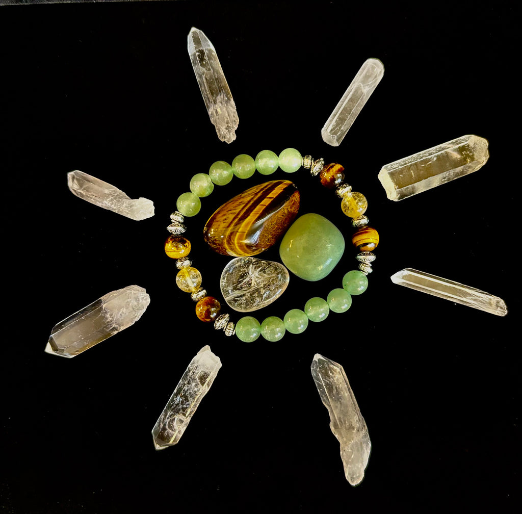 Abundance & Luck Intention Bracelet – Reiki-Infused Citrine, Tiger Eye & Green Aventurine | | Wiccan Center