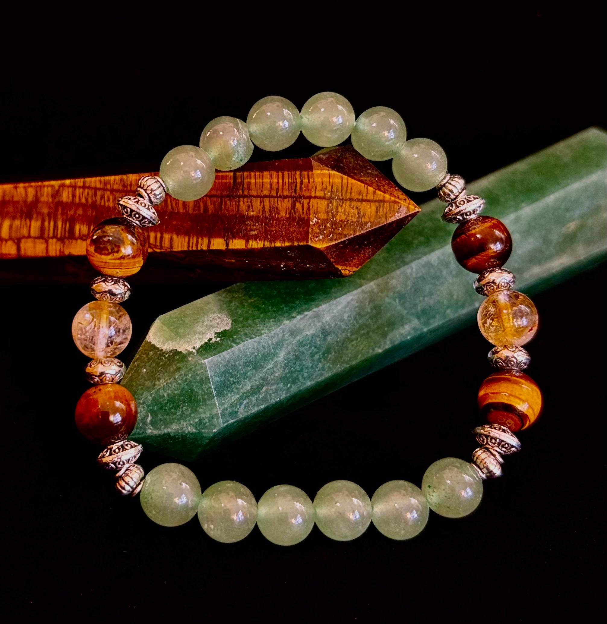 Abundance & Luck Intention Bracelet – Reiki-Infused Citrine, Tiger Eye & Green Aventurine | | Wiccan Center