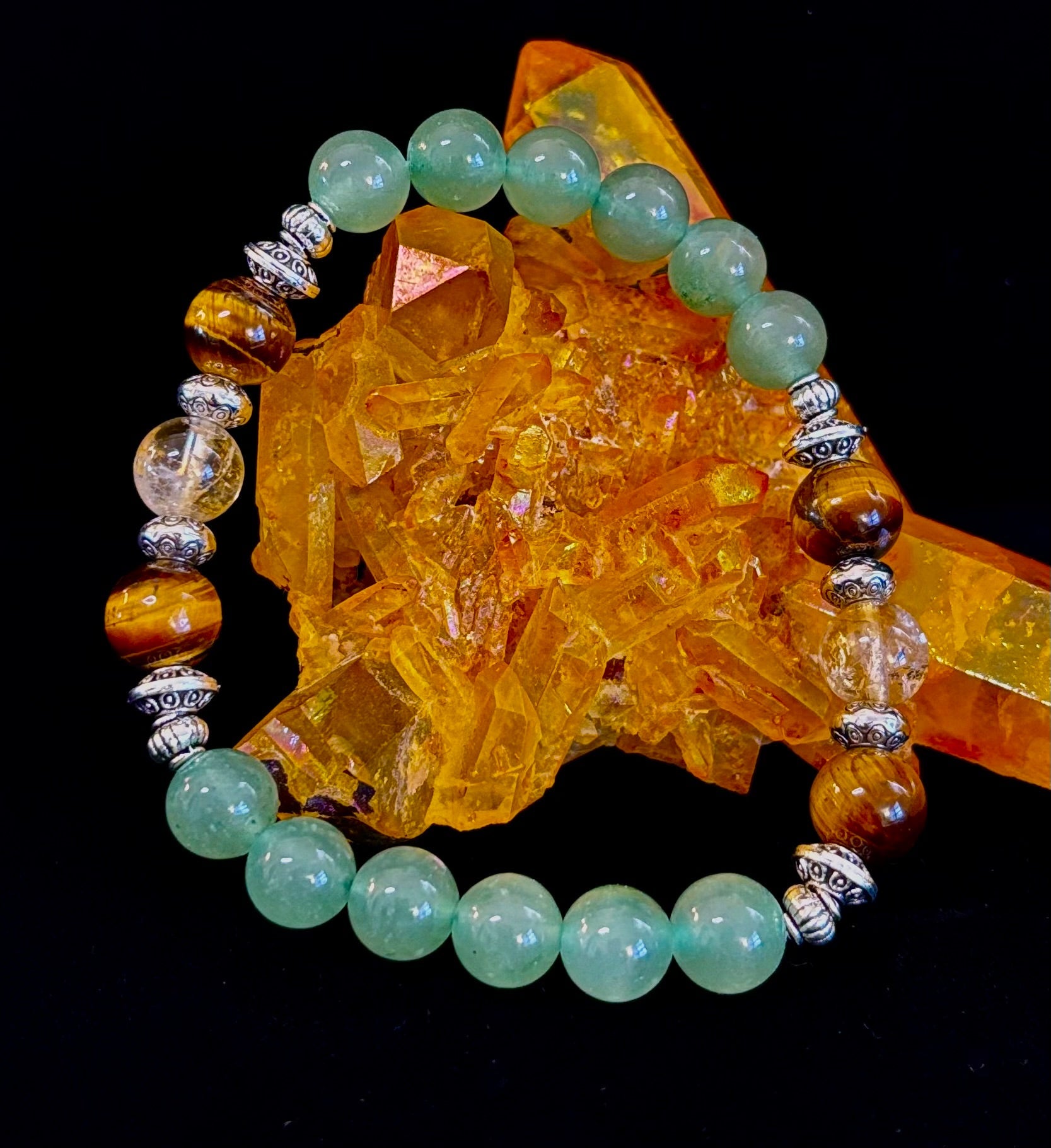 Abundance & Luck Intention Bracelet – Reiki-Infused Citrine, Tiger Eye & Green Aventurine | | Wiccan Center