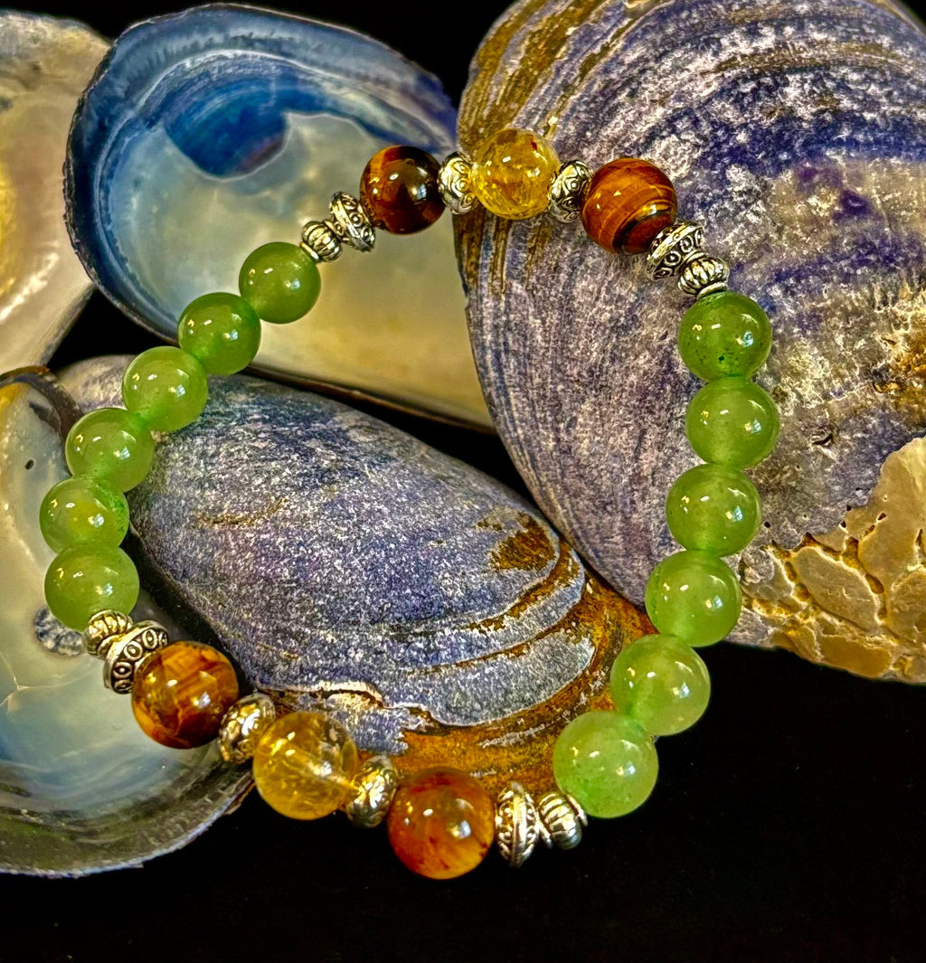 Abundance & Luck Intention Bracelet – Reiki-Infused Citrine, Tiger Eye & Green Aventurine | | Wiccan Center