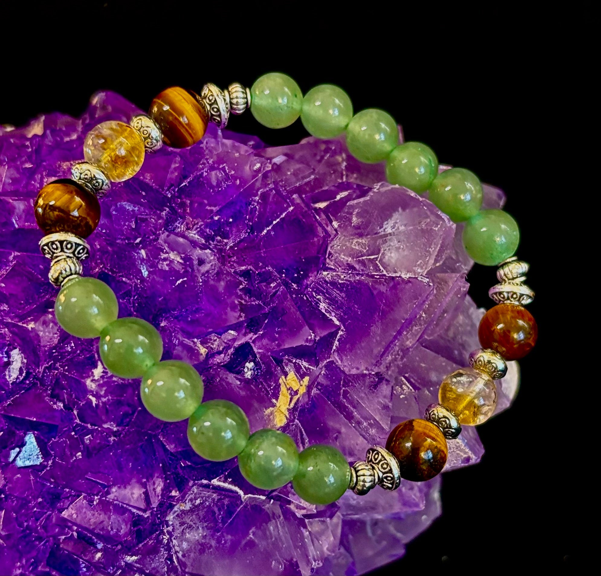 Abundance & Luck Intention Bracelet – Reiki-Infused Citrine, Tiger Eye & Green Aventurine | | Wiccan Center