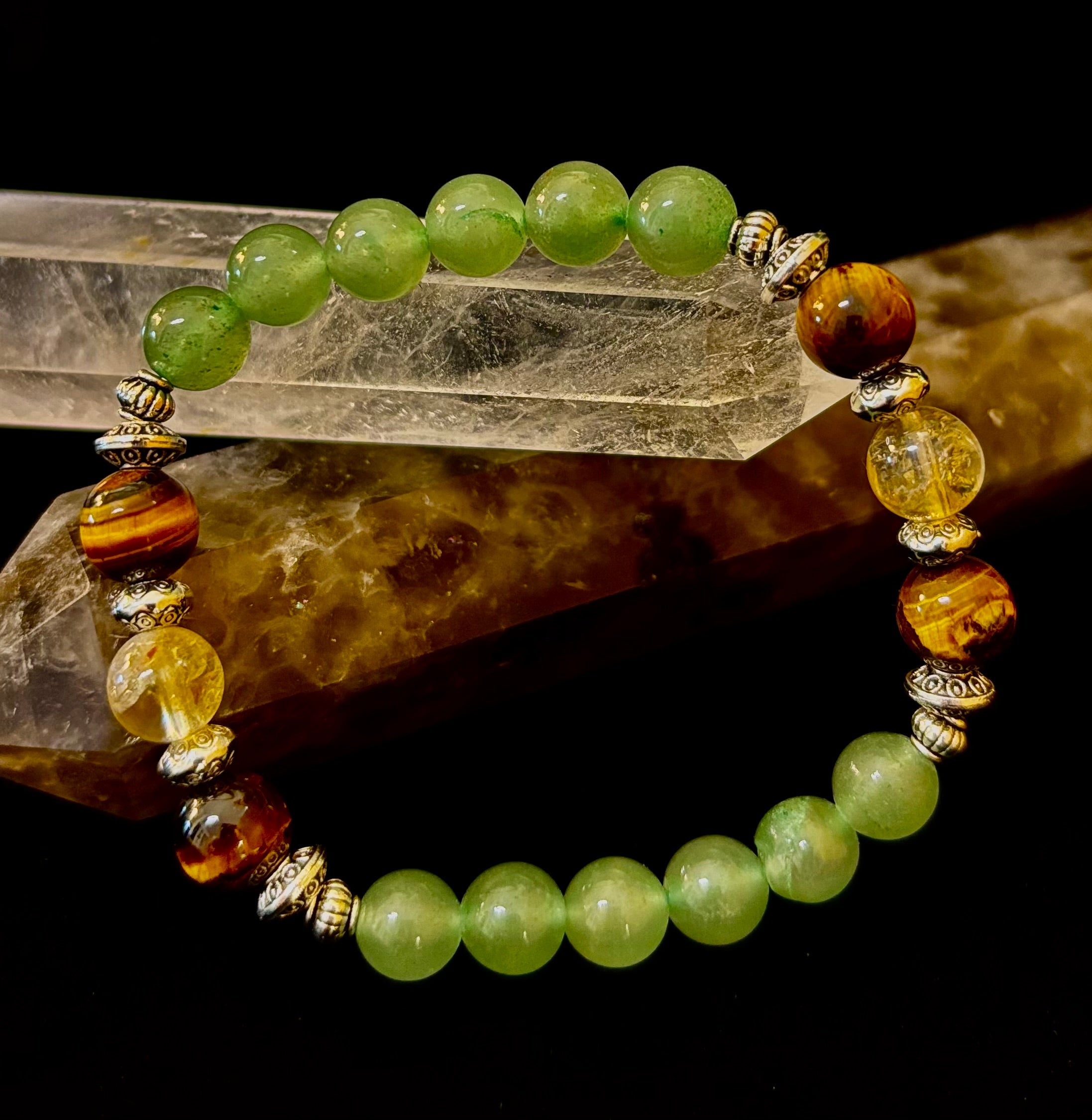 Abundance & Luck Intention Bracelet – Reiki-Infused Citrine, Tiger Eye & Green Aventurine | | Wiccan Center