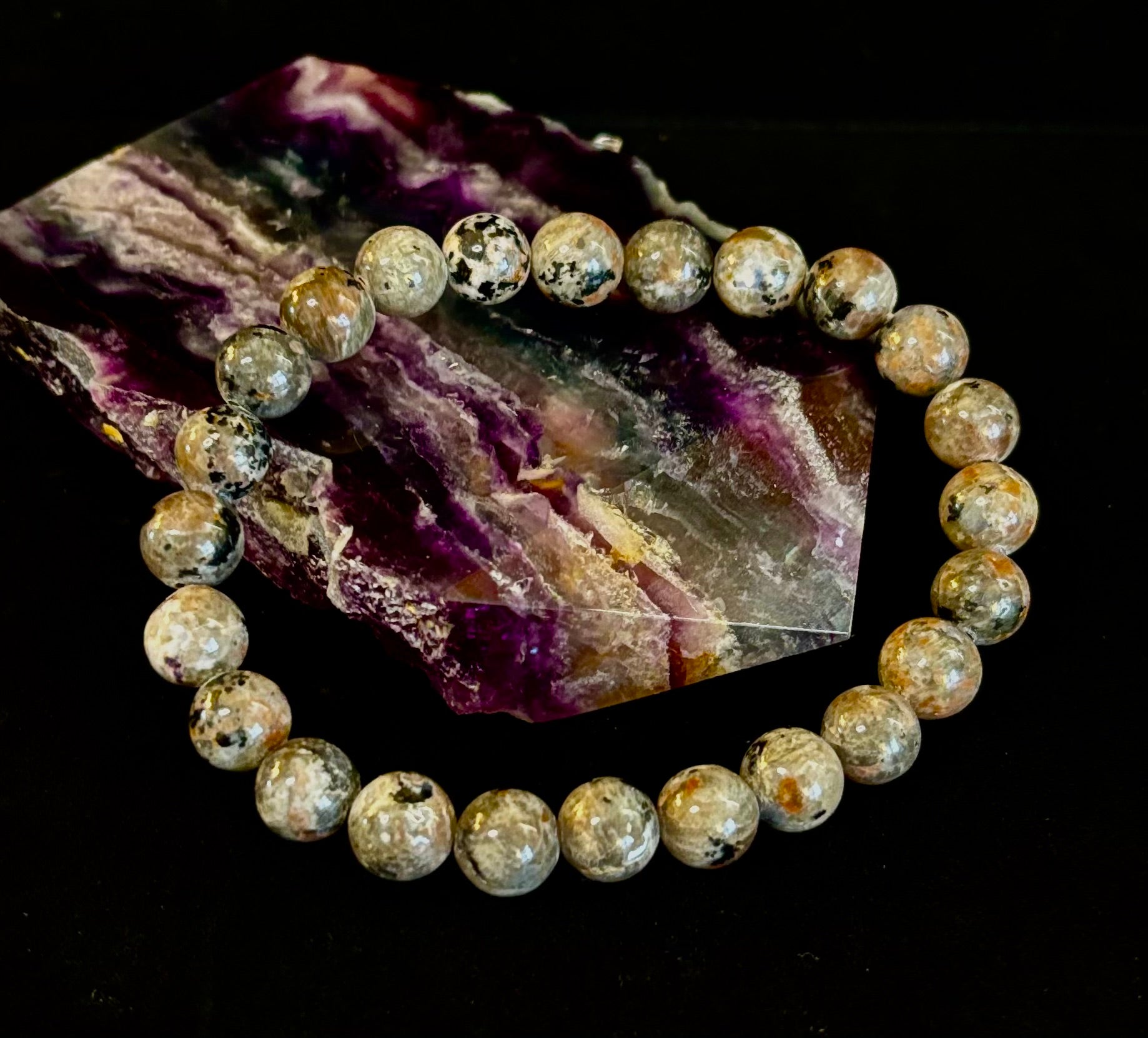 Yooperlite Grounding Bracelet – Natural UV Reactive Stone, 8mm Beads (Large Wrists) | | Wiccan Center