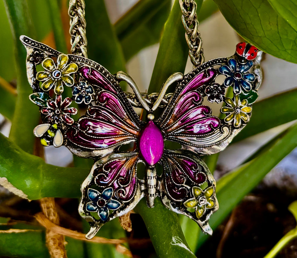 Statement Butterfly Necklace – Bold Enamel Butterfly Pendant in Purple or Blue | | Wiccan Center