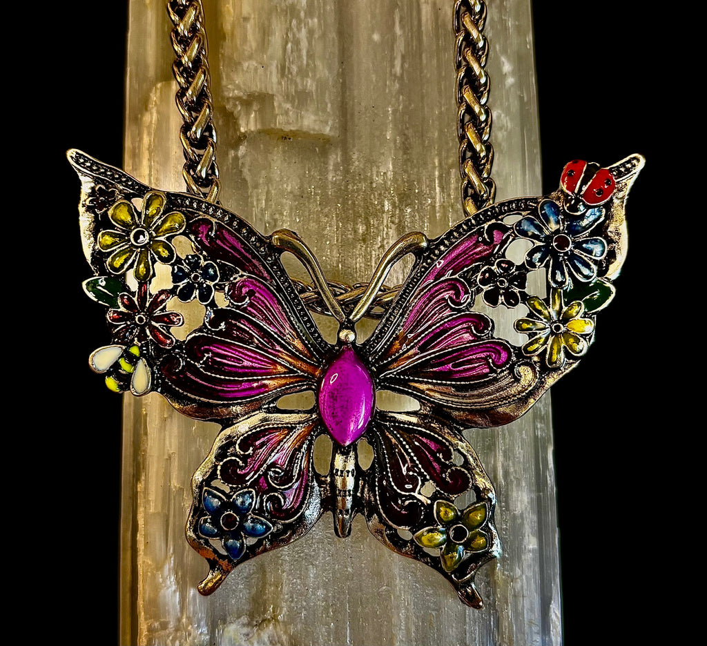 Statement Butterfly Necklace – Bold Enamel Butterfly Pendant in Purple or Blue | | Wiccan Center