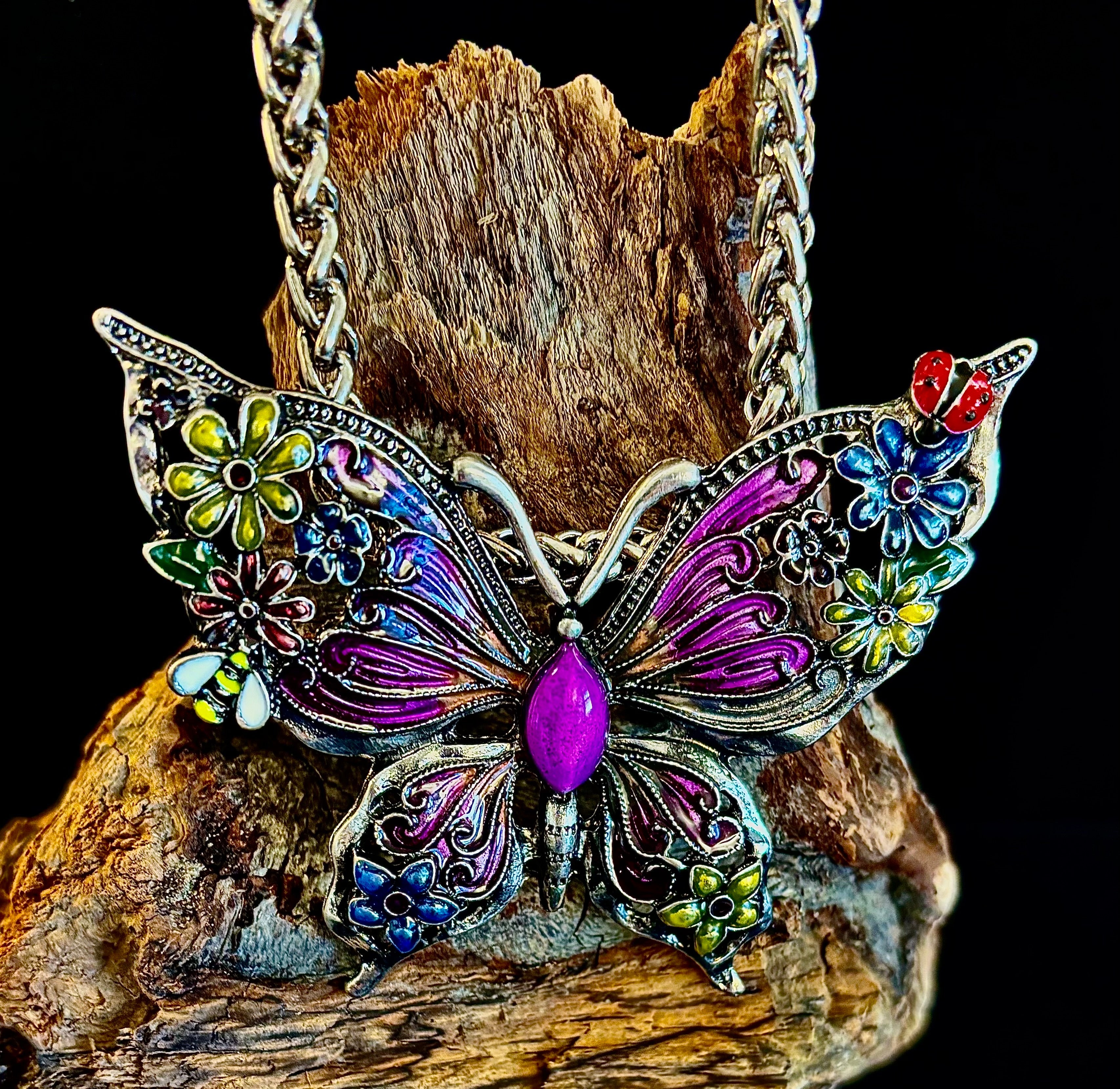 Statement Butterfly Necklace – Bold Enamel Butterfly Pendant in Purple or Blue | | Wiccan Center