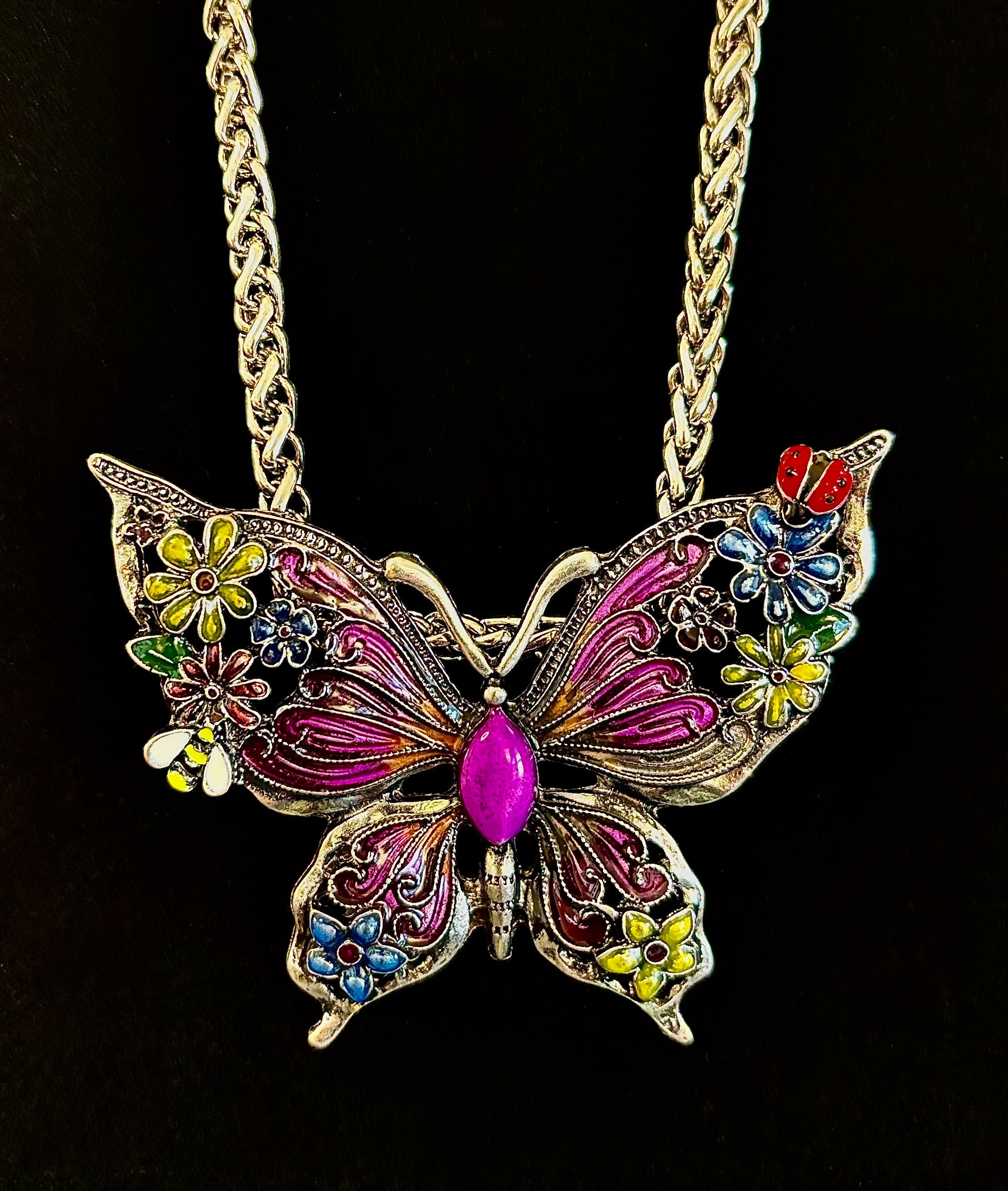 Statement Butterfly Necklace – Bold Enamel Butterfly Pendant in Purple or Blue | | Wiccan Center