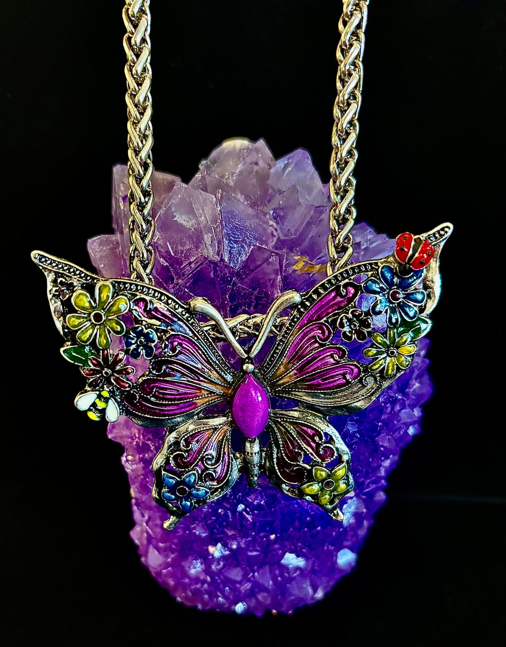 Statement Butterfly Necklace – Bold Enamel Butterfly Pendant in Purple or Blue | | Wiccan Center