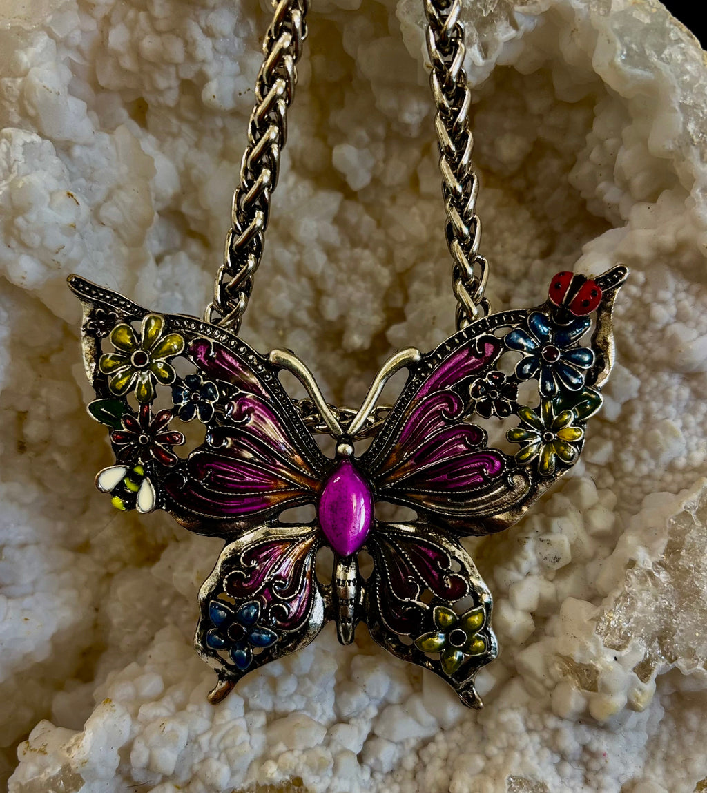 Statement Butterfly Necklace – Bold Enamel Butterfly Pendant in Purple or Blue | | Wiccan Center