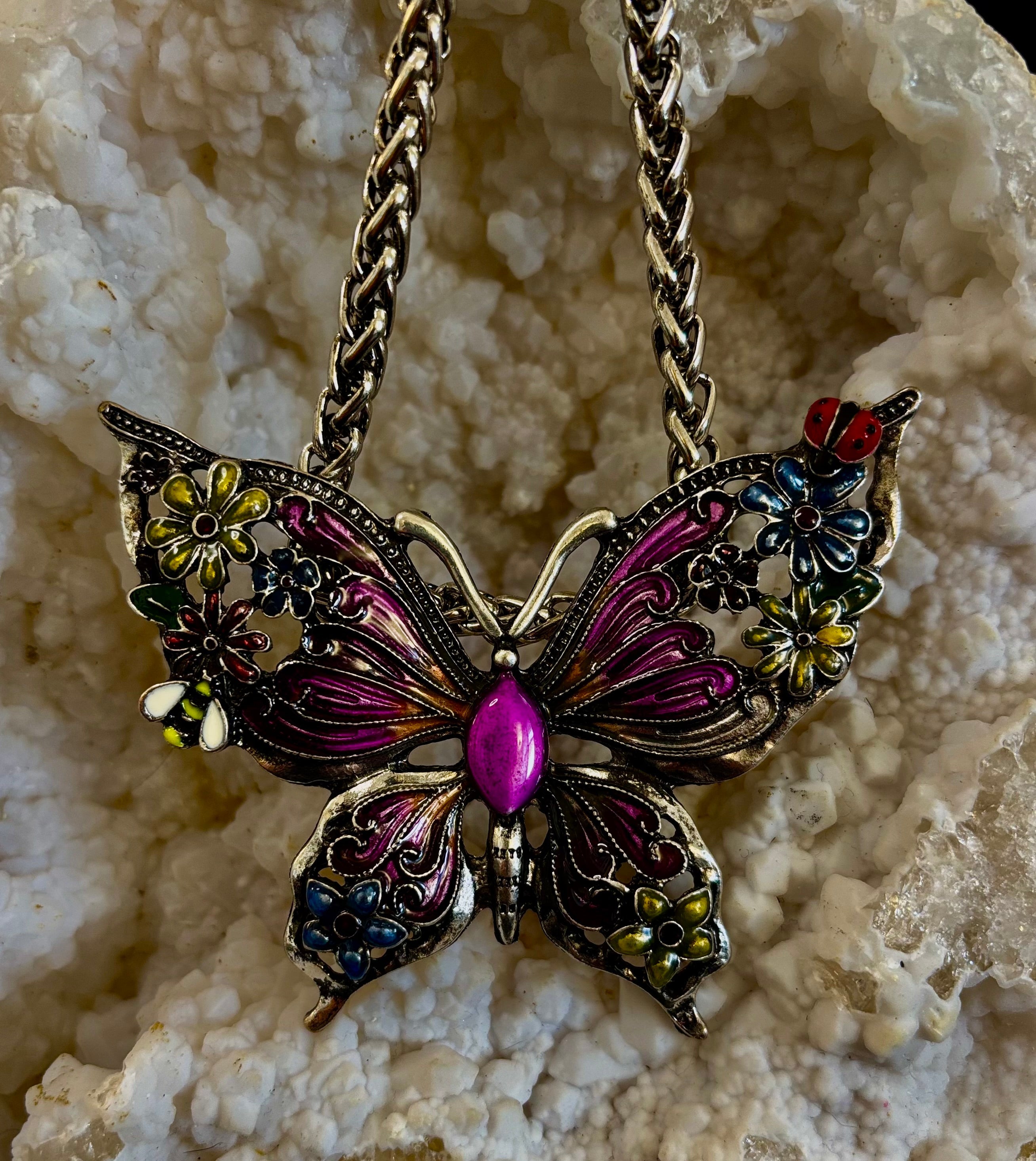 Statement Butterfly Necklace – Bold Enamel Butterfly Pendant in Purple or Blue | | Wiccan Center