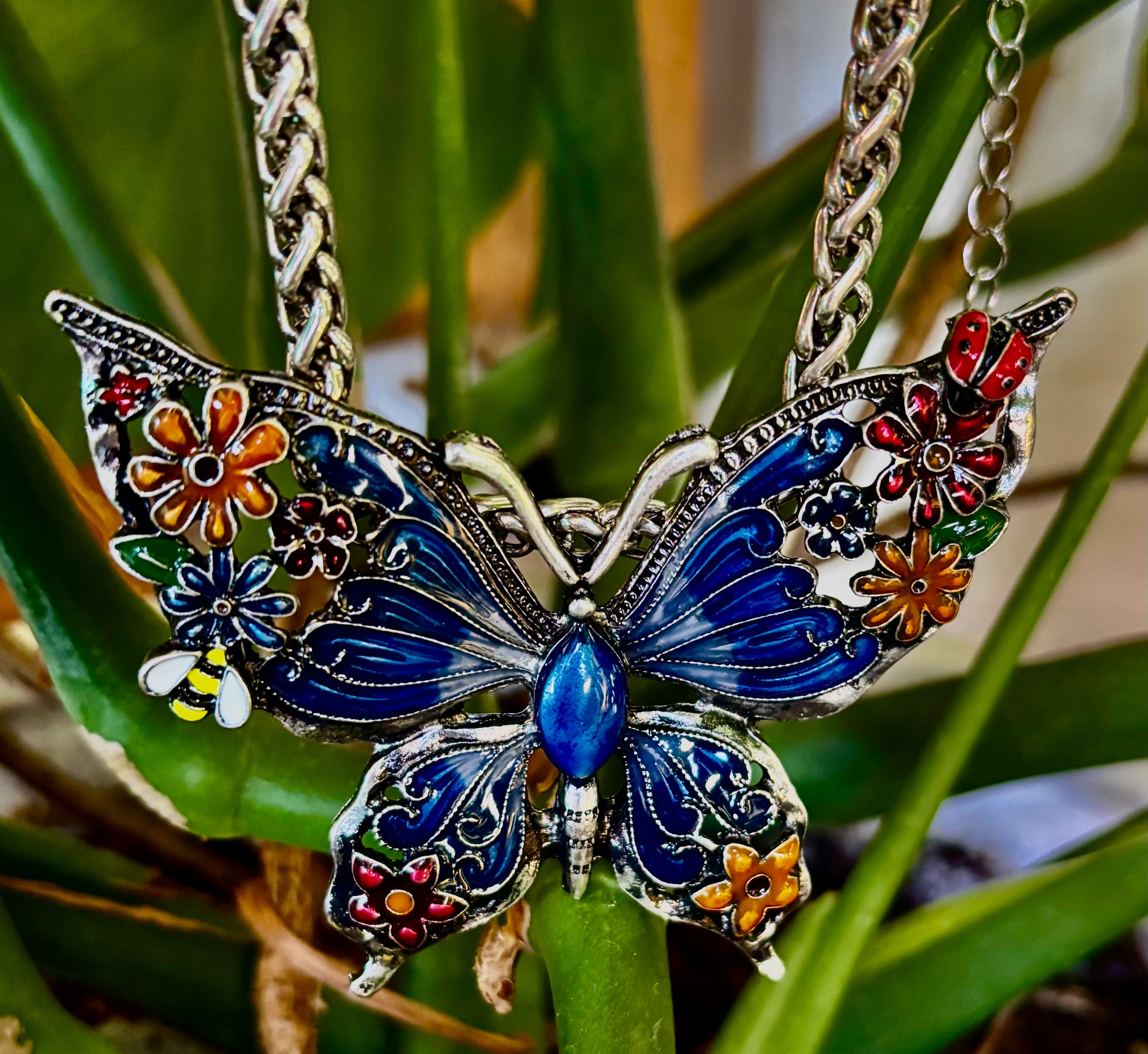 Statement Butterfly Necklace – Bold Enamel Butterfly Pendant in Purple or Blue | | Wiccan Center