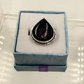 Sterling Silver Lined Teardrop Spectrolite Ring - Size 9 -Intuition, Protection & Illumination | Rings | Wiccan Center