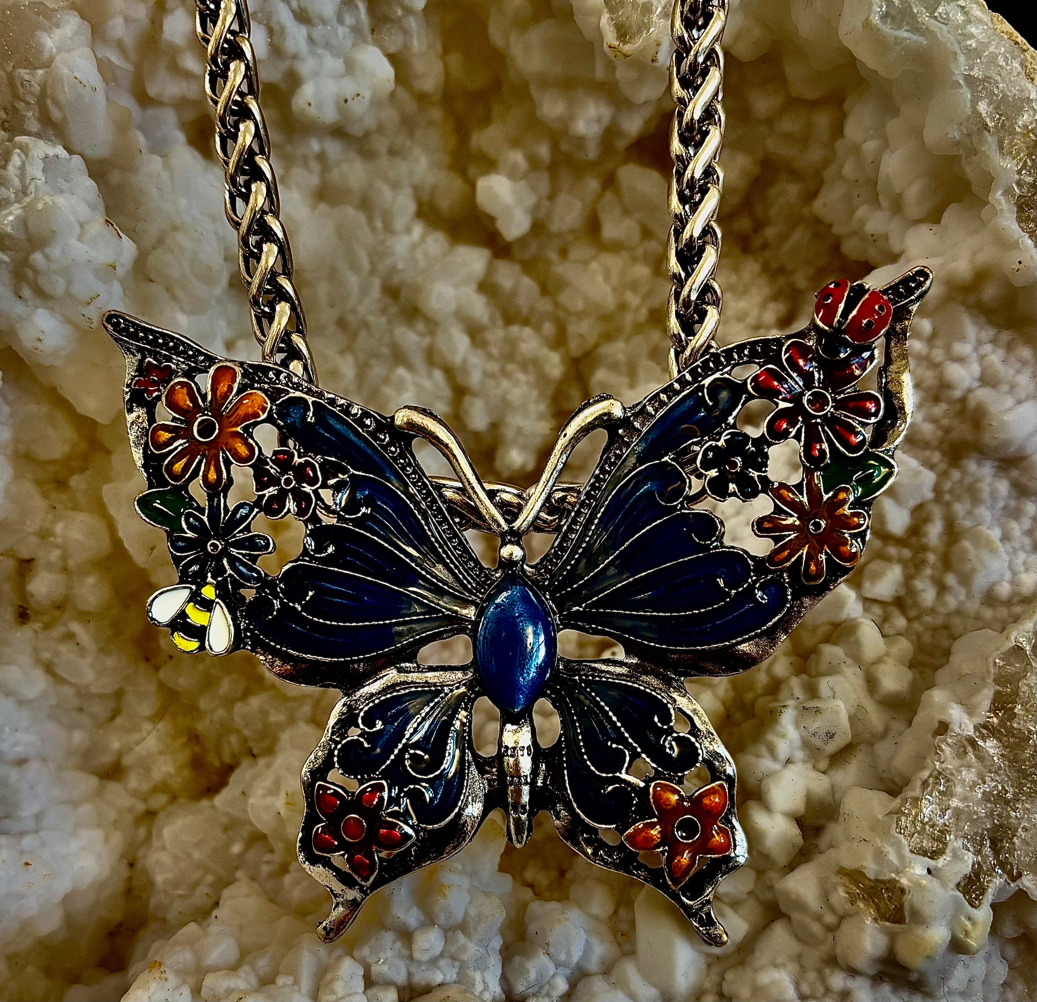 Statement Butterfly Necklace – Bold Enamel Butterfly Pendant in Purple or Blue | | Wiccan Center