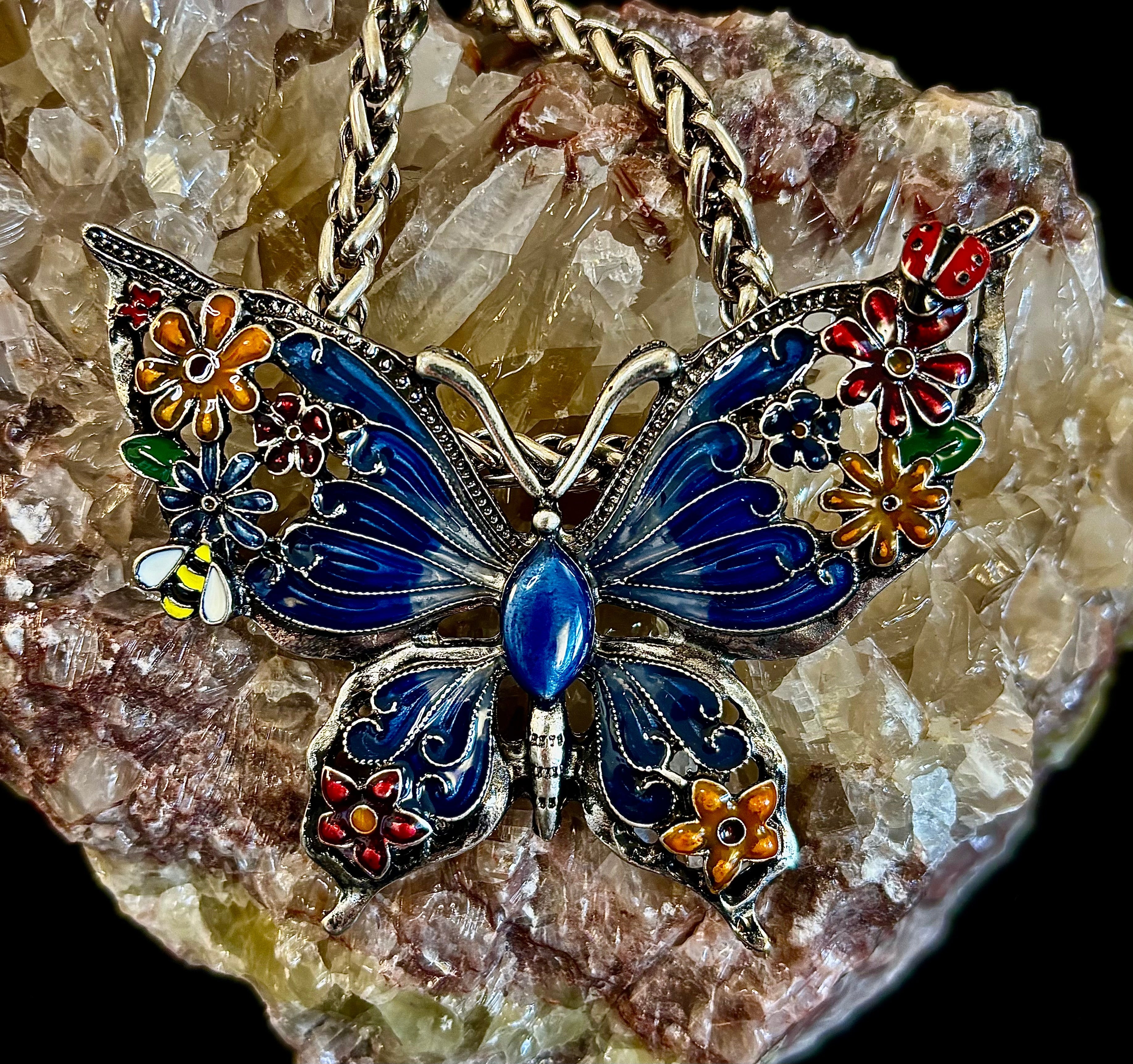 Statement Butterfly Necklace – Bold Enamel Butterfly Pendant in Purple or Blue | | Wiccan Center