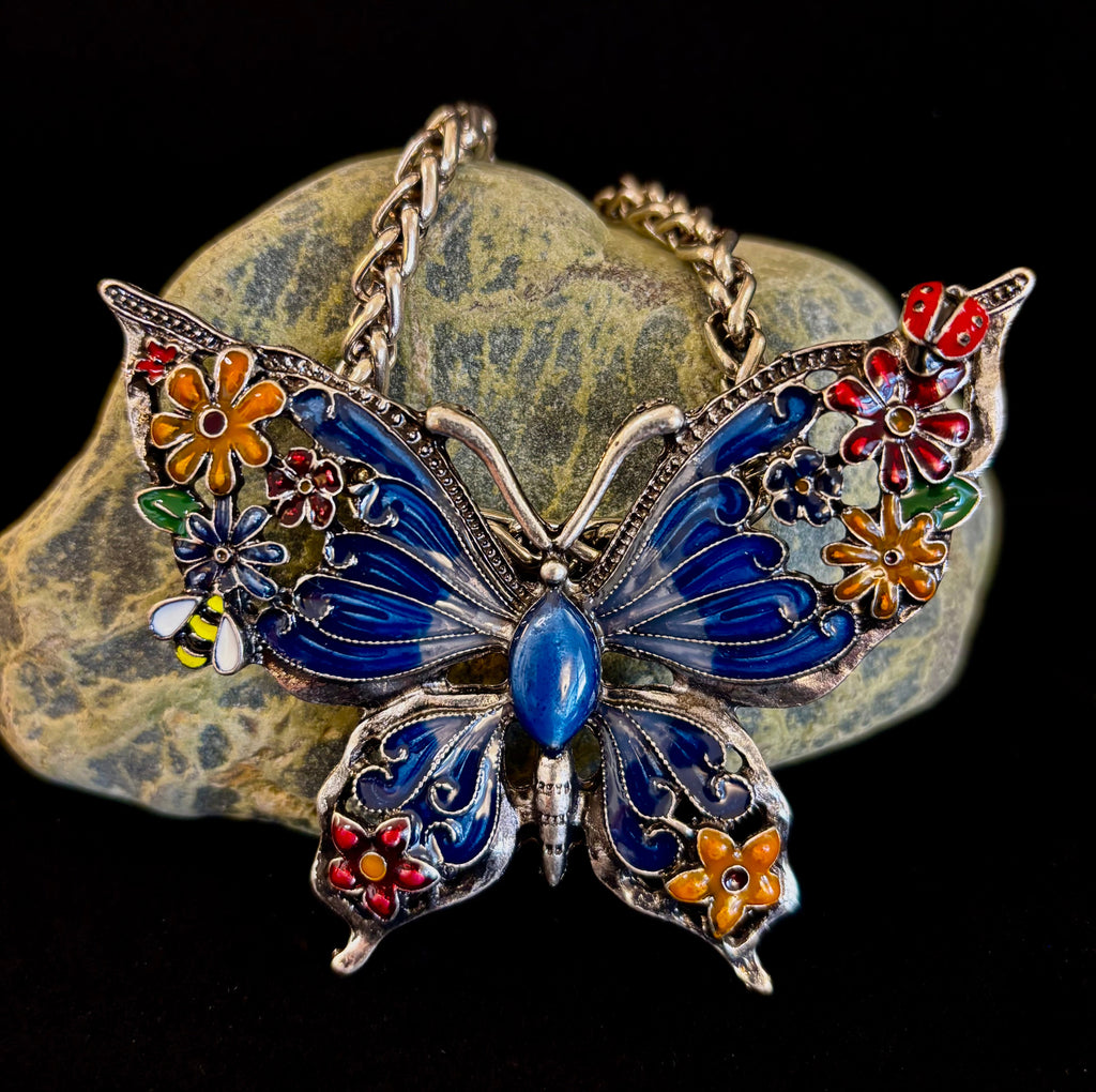 Statement Butterfly Necklace – Bold Enamel Butterfly Pendant in Purple or Blue | | Wiccan Center