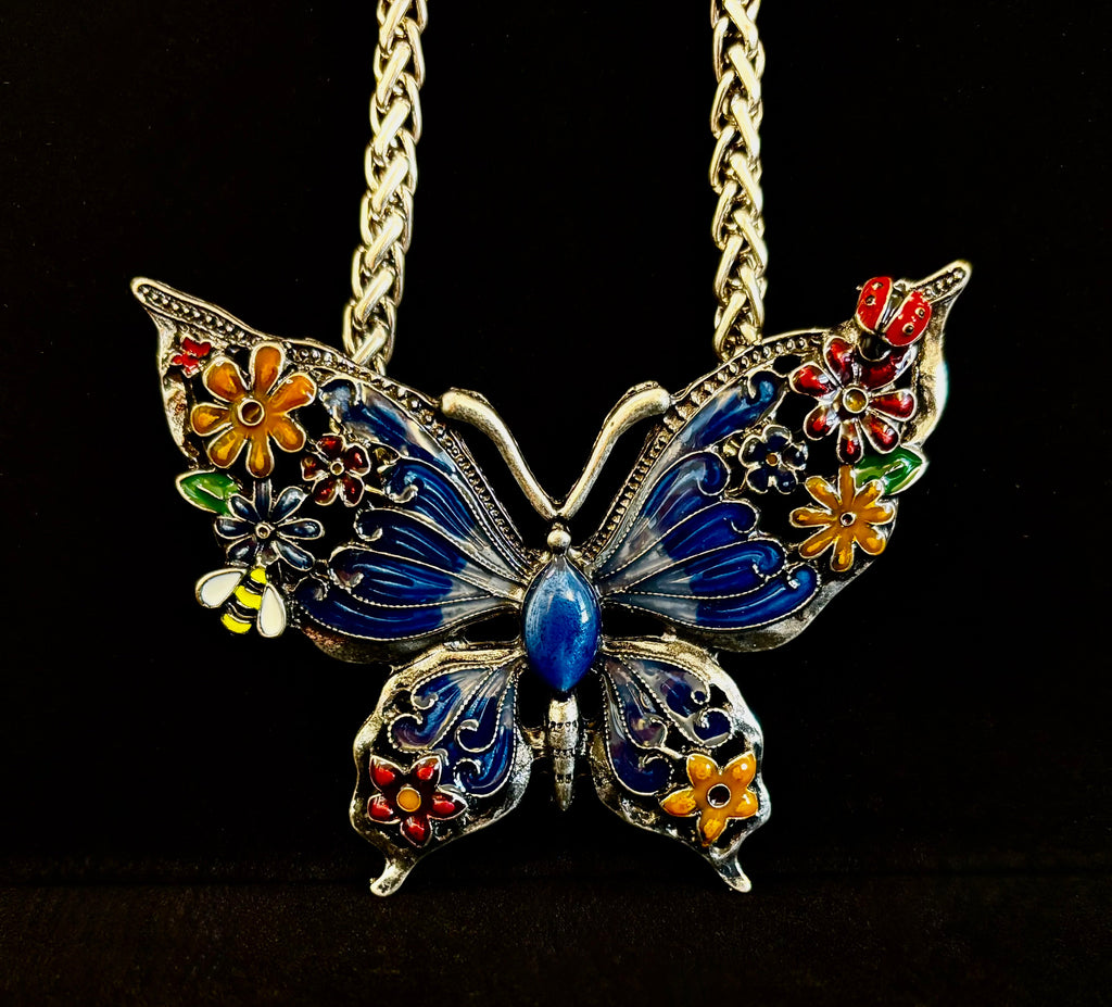 Statement Butterfly Necklace – Bold Enamel Butterfly Pendant in Purple or Blue | | Wiccan Center