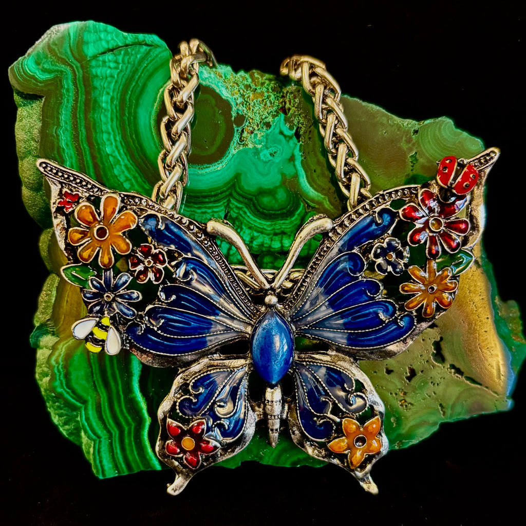 Statement Butterfly Necklace – Bold Enamel Butterfly Pendant in Purple or Blue | | Wiccan Center