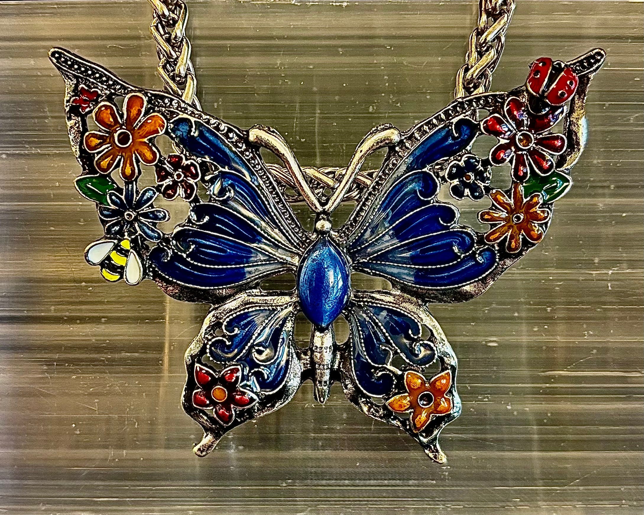 Statement Butterfly Necklace – Bold Enamel Butterfly Pendant in Purple or Blue | | Wiccan Center