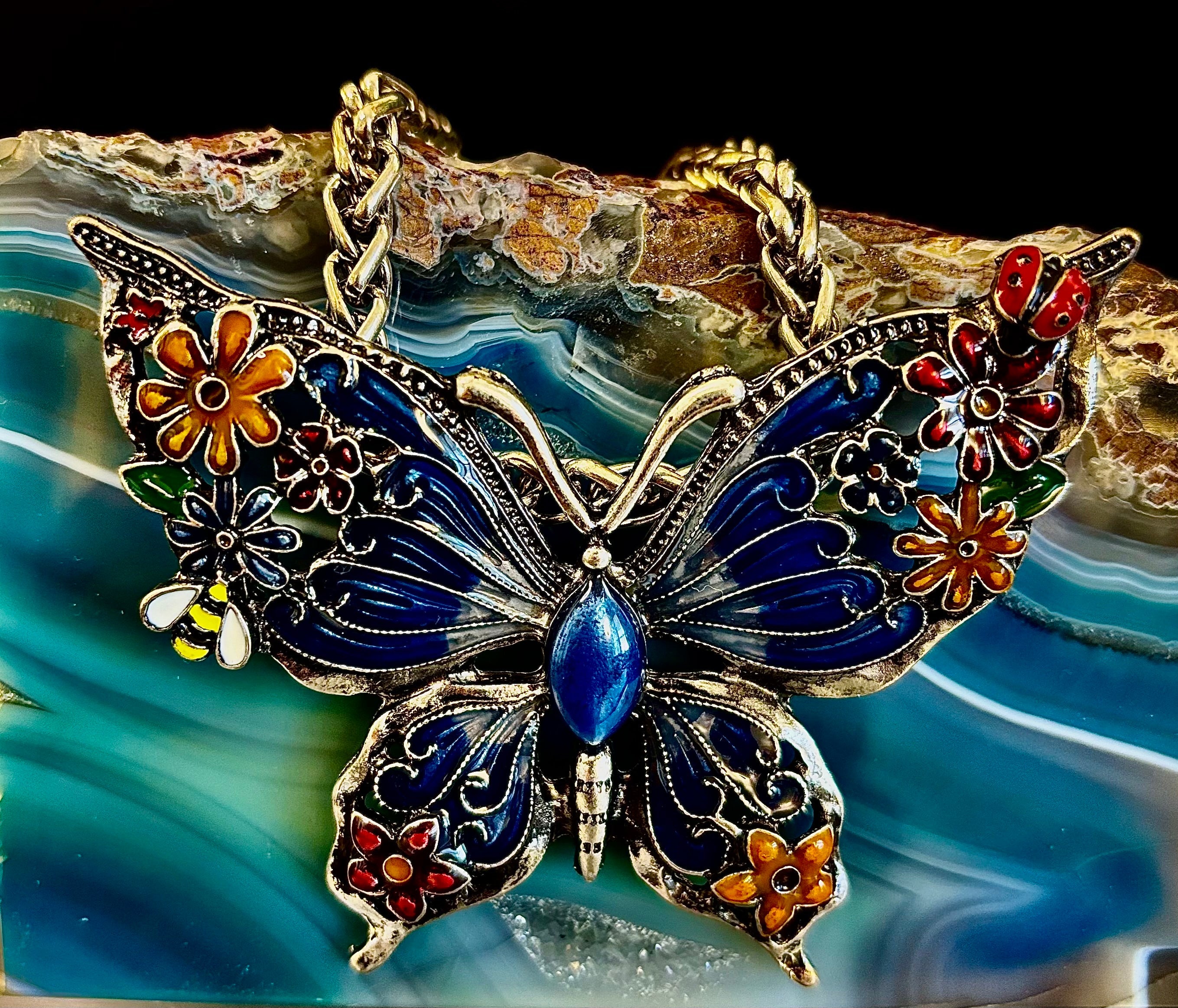 Statement Butterfly Necklace – Bold Enamel Butterfly Pendant in Purple or Blue | | Wiccan Center