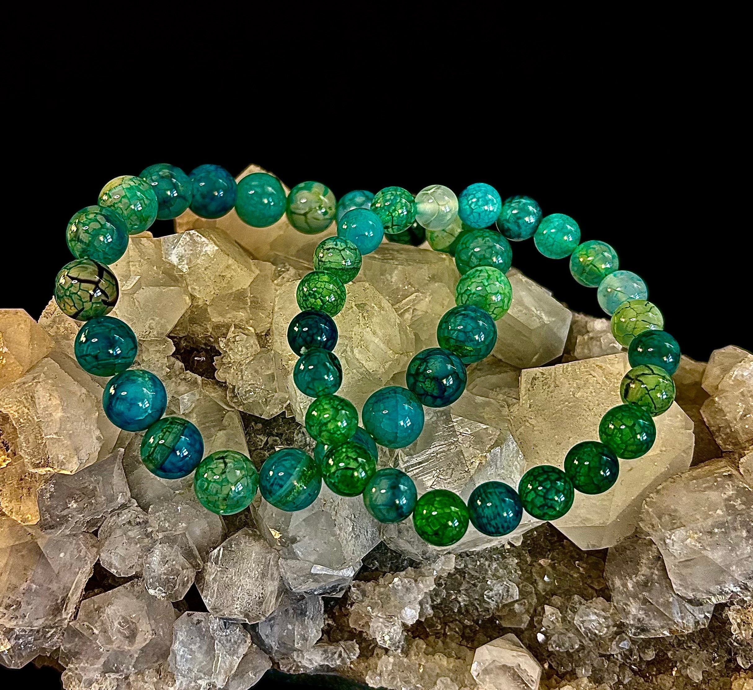 Green Dragon Vein Agate Beaded Bracelet – Natural Stone Jewelry (8mm/10mm) | | Wiccan Center