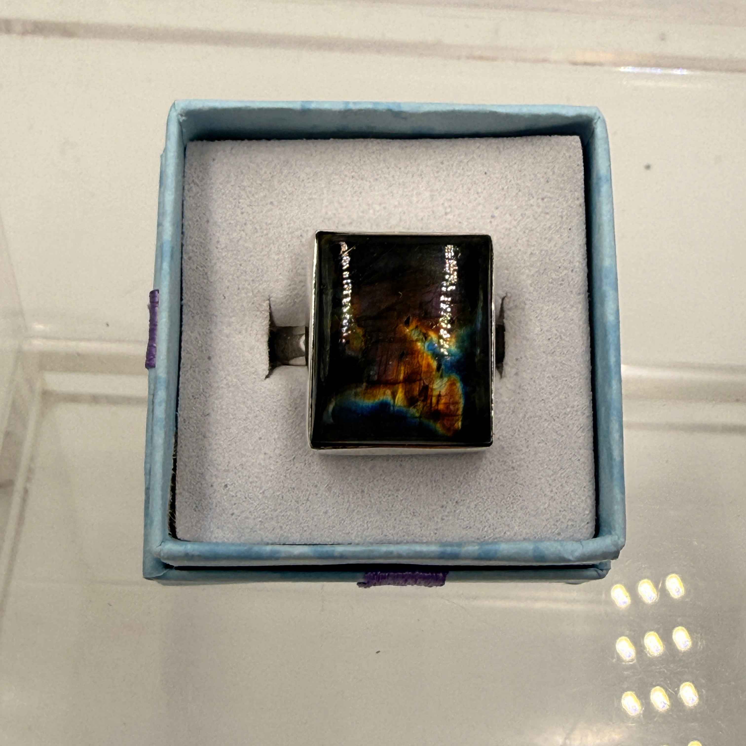 Sterling Silver Square Spectrolite Ring - Size 9 -Intuition, Protection & Illumination | Rings | Wiccan Center