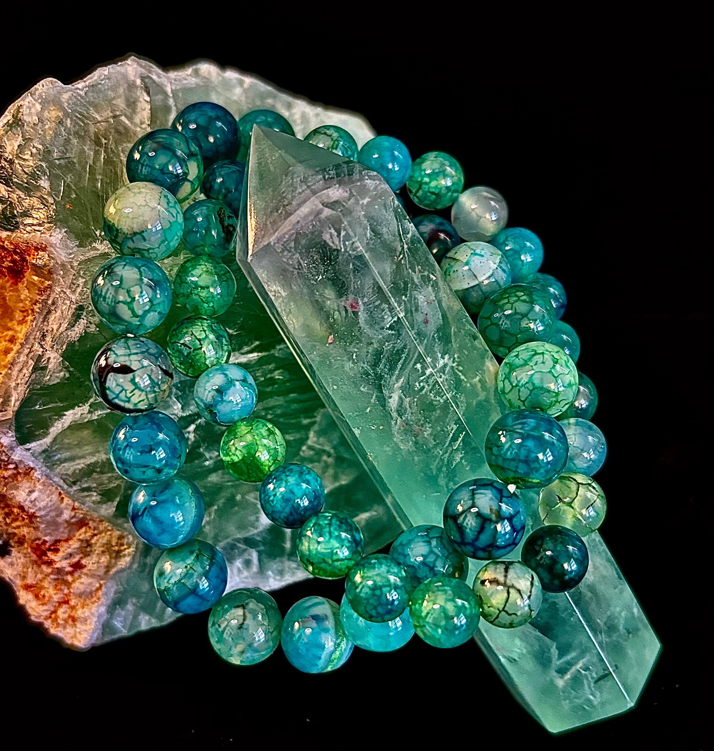 Green Dragon Vein Agate Beaded Bracelet – Natural Stone Jewelry (8mm/10mm) | | Wiccan Center