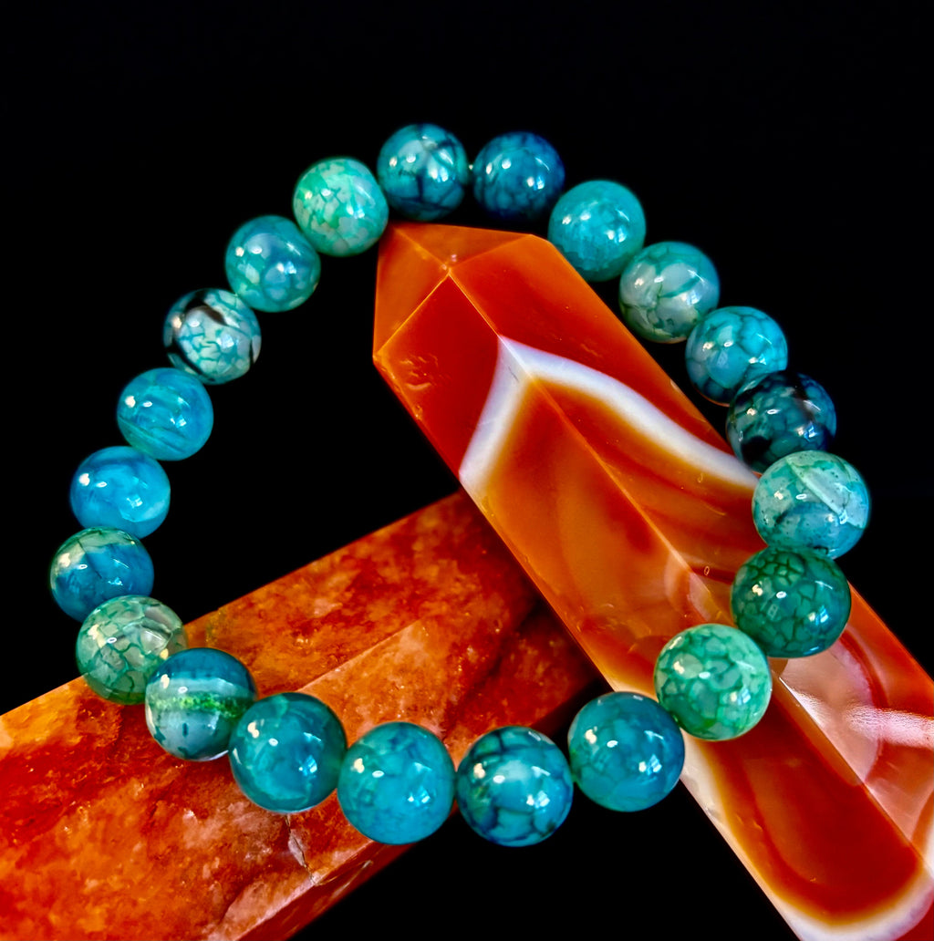 Green Dragon Vein Agate Beaded Bracelet – Natural Stone Jewelry (8mm/10mm) | | Wiccan Center