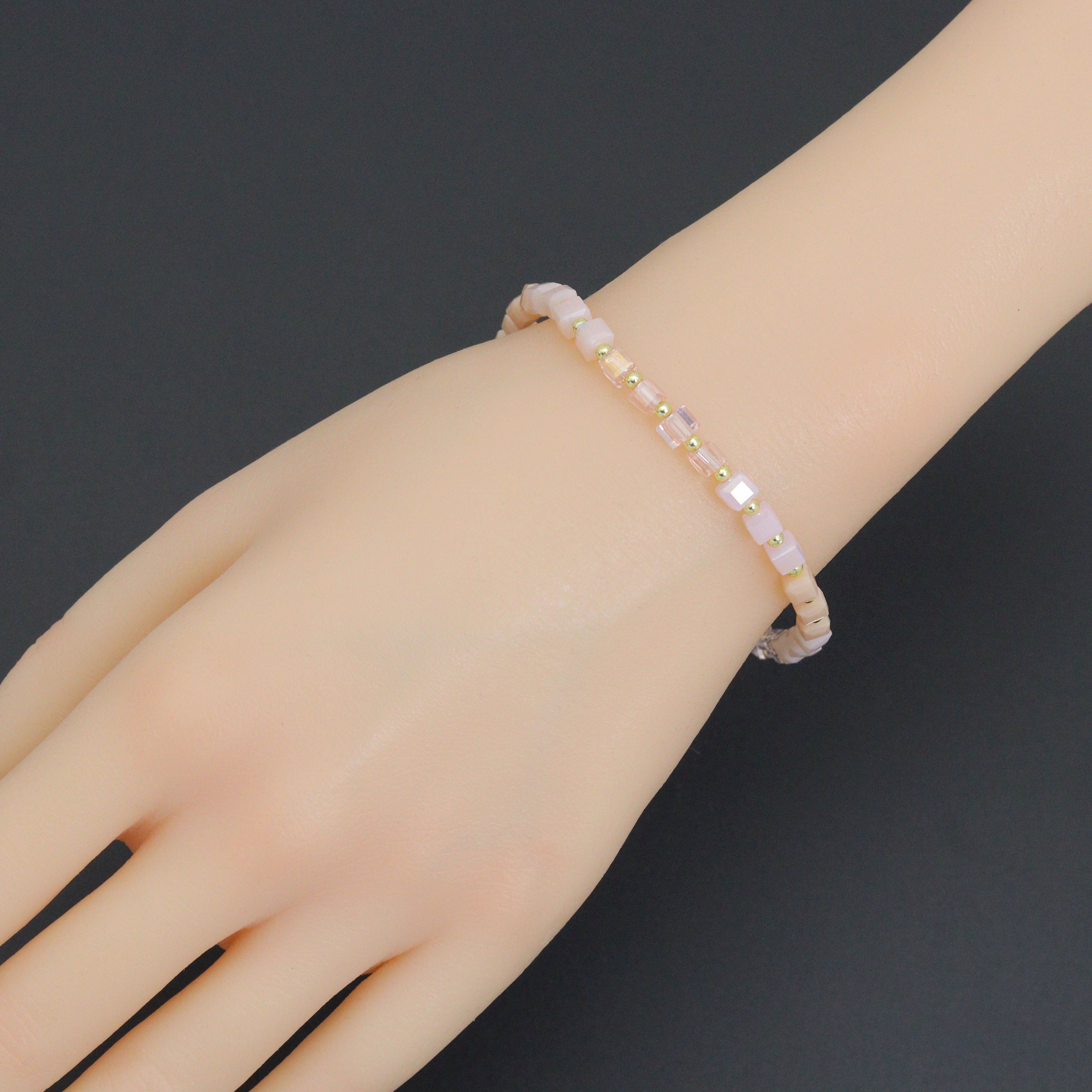 Ombré Pink Champagne color Cube Beads necklace Bracelet, Sku#EF799