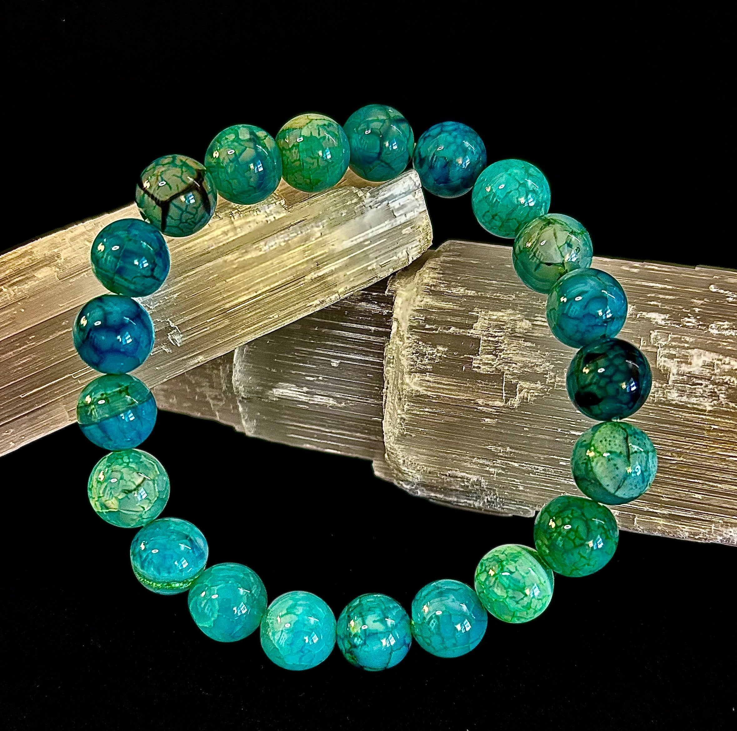 Green Dragon Vein Agate Beaded Bracelet – Natural Stone Jewelry (8mm/10mm) | | Wiccan Center
