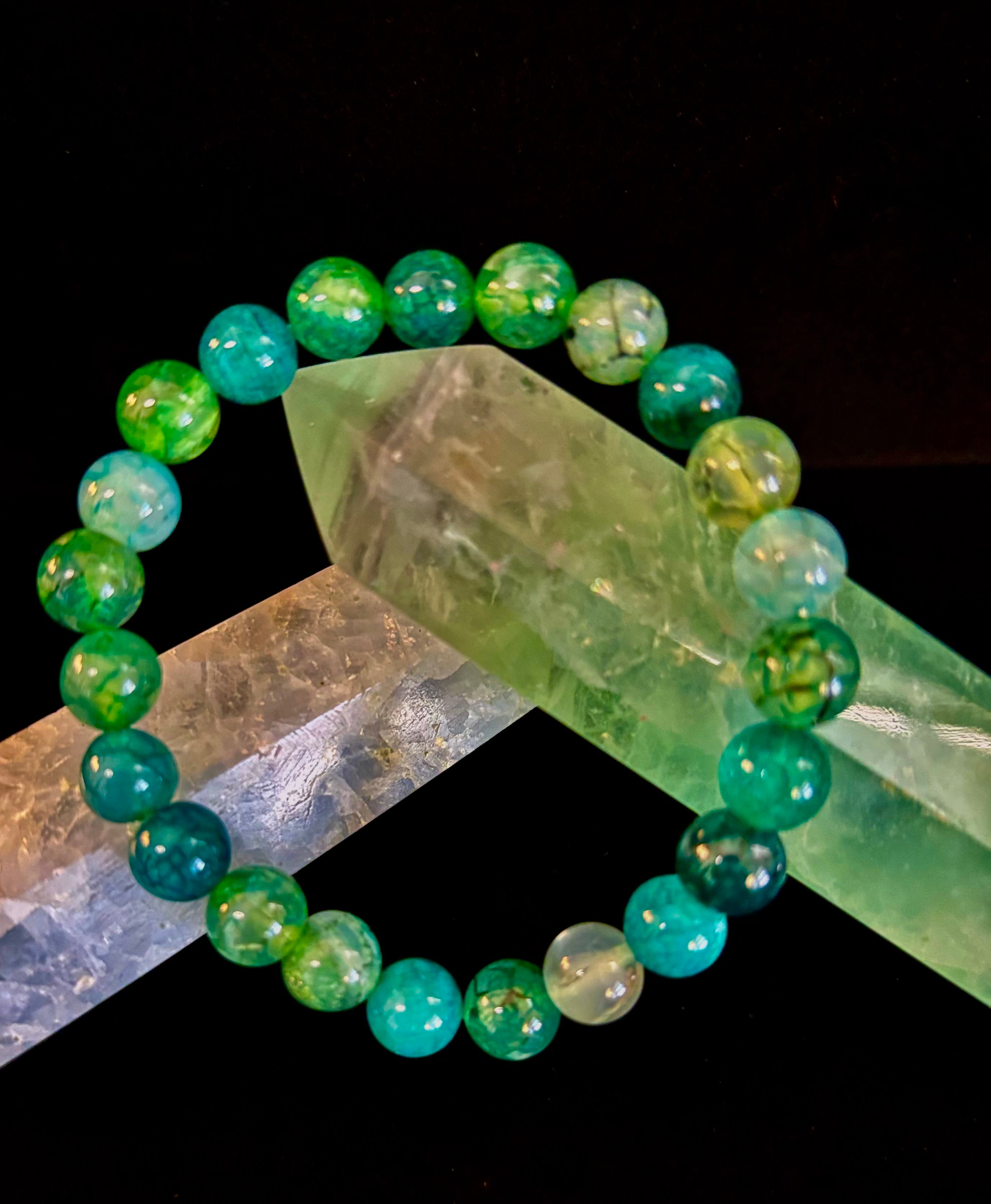 Green Dragon Vein Agate Beaded Bracelet – Natural Stone Jewelry (8mm/10mm) | | Wiccan Center