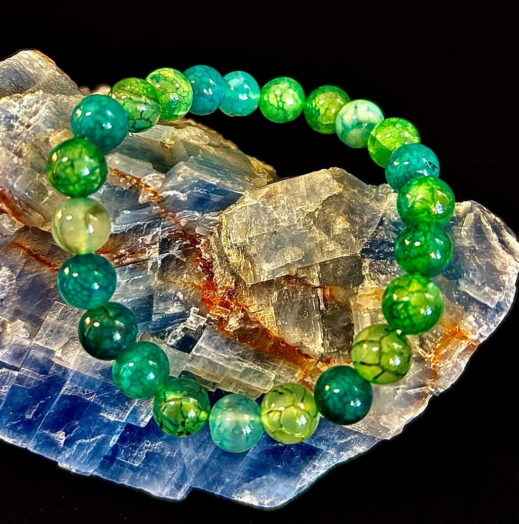 Green Dragon Vein Agate Beaded Bracelet – Natural Stone Jewelry (8mm/10mm) | | Wiccan Center