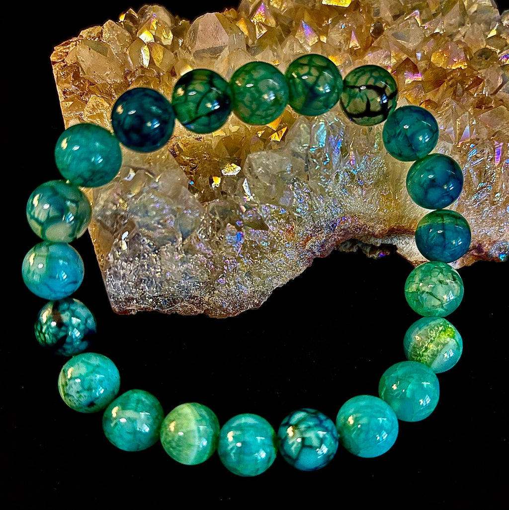 Green Dragon Vein Agate Beaded Bracelet – Natural Stone Jewelry (8mm/10mm) | | Wiccan Center