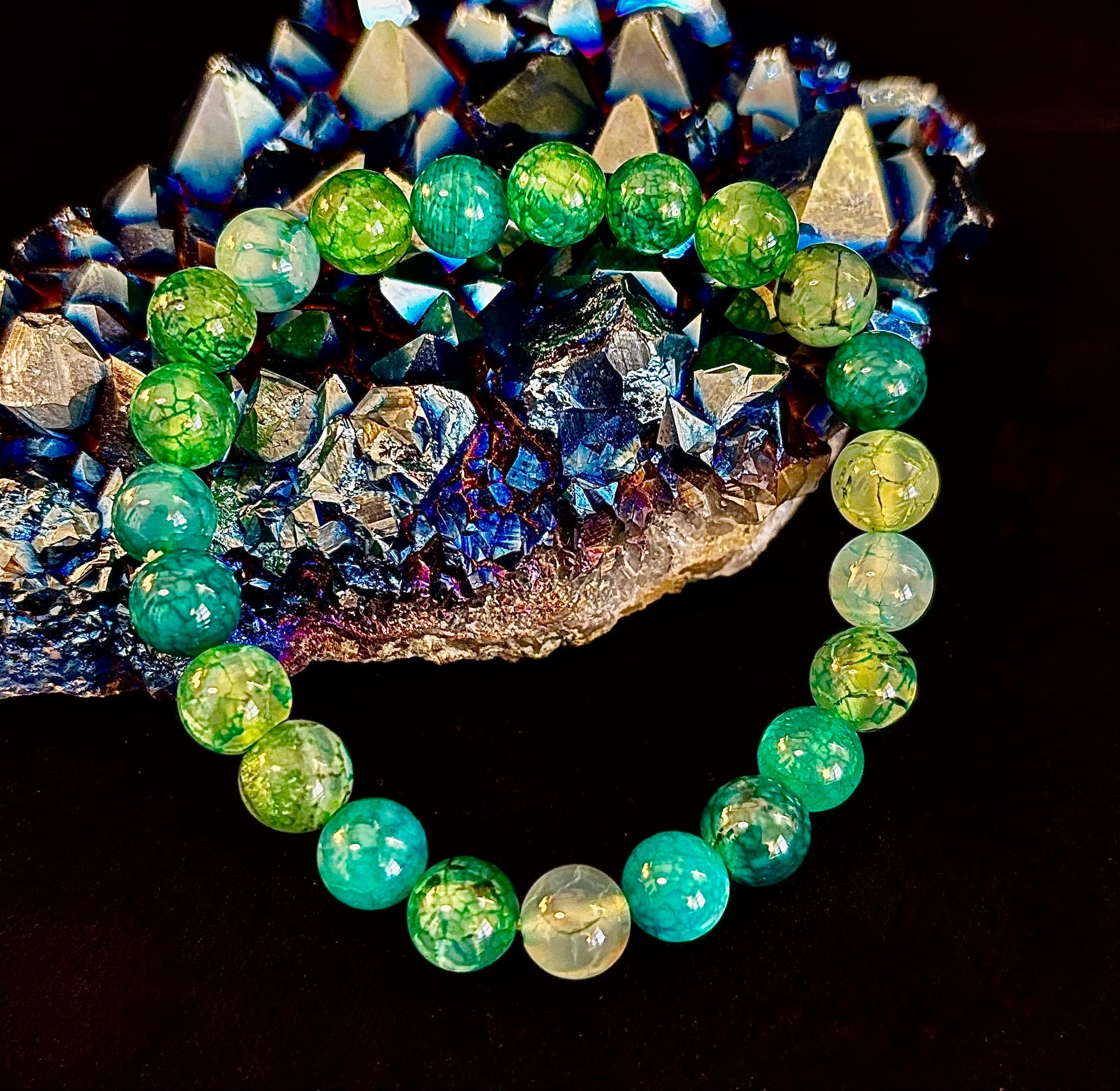 Green Dragon Vein Agate Beaded Bracelet – Natural Stone Jewelry (8mm/10mm) | | Wiccan Center